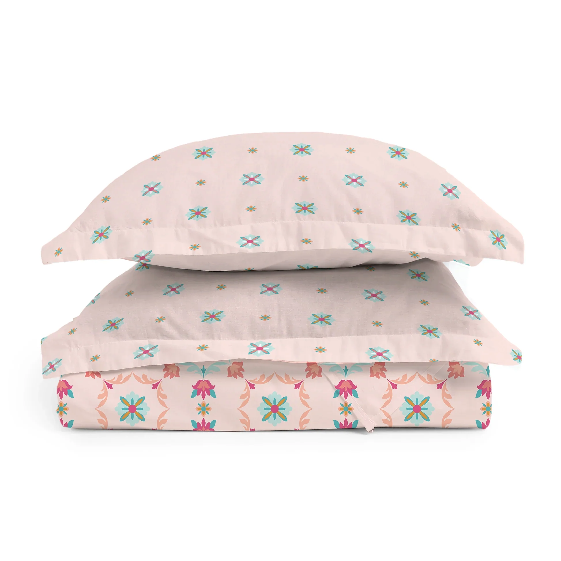 Aangan Weaves | Romantic Floral Printed Cotton Bedsheet Set - Blush Pink - Image 4