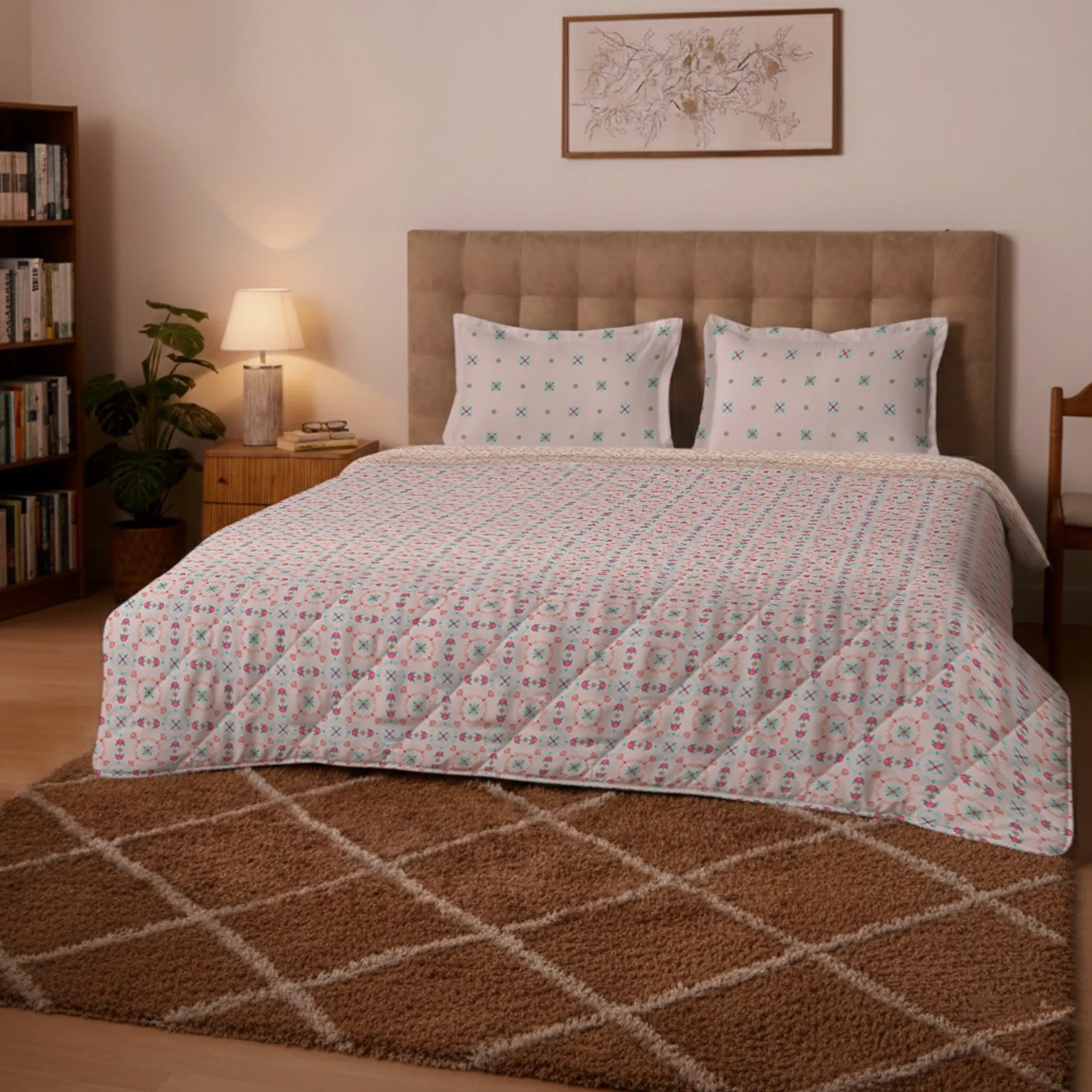 Aangan Weaves | Romantic Floral Printed 150 GSM Reversible Comforter - Blush Pink - Image 2