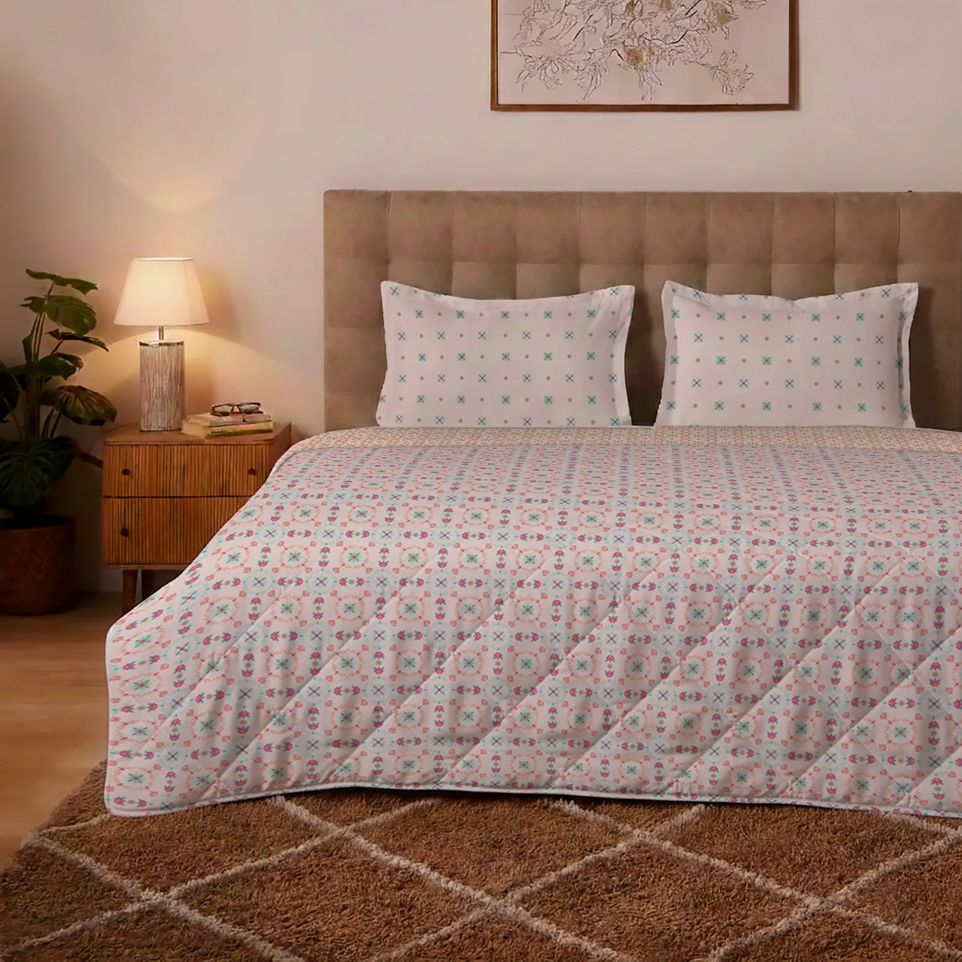 Aangan Weaves | Romantic Floral Printed 150 GSM Reversible Comforter - Blush Pink - Image 3