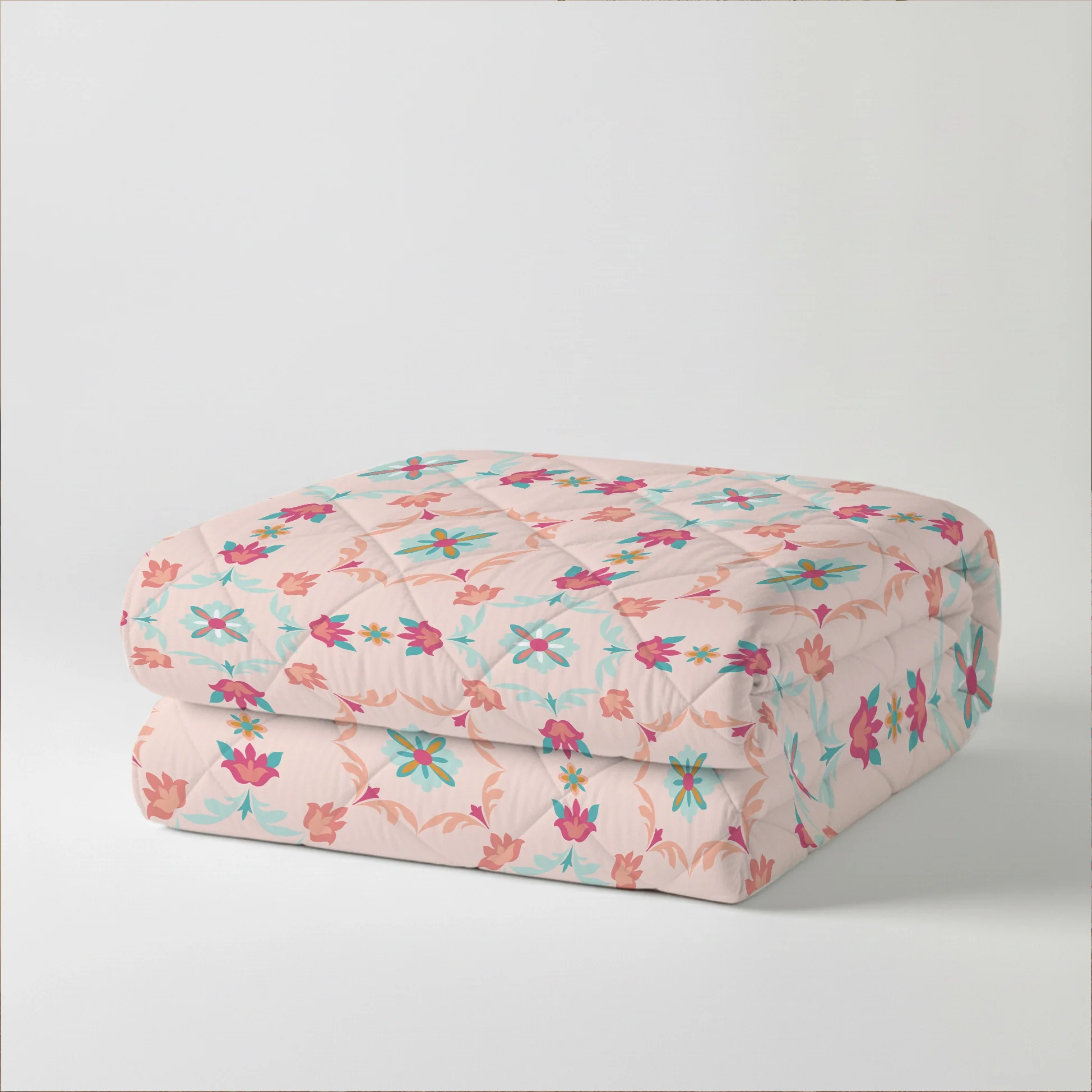 Aangan Weaves | Romantic Floral Printed 150 GSM Reversible Comforter - Blush Pink - Image 4