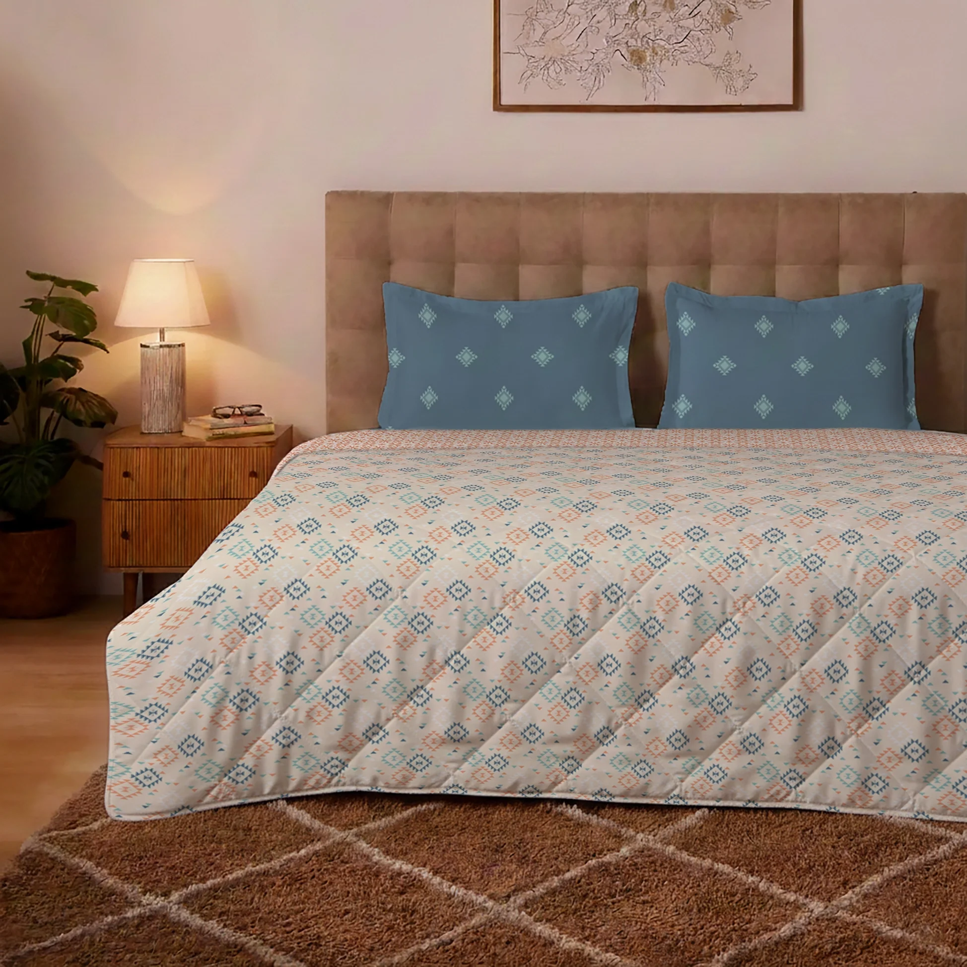 Aangan Weaves | Modern Geometric Printed Bedding Set - Set of Bedsheet & Comforter - Rich Teal - Image 3