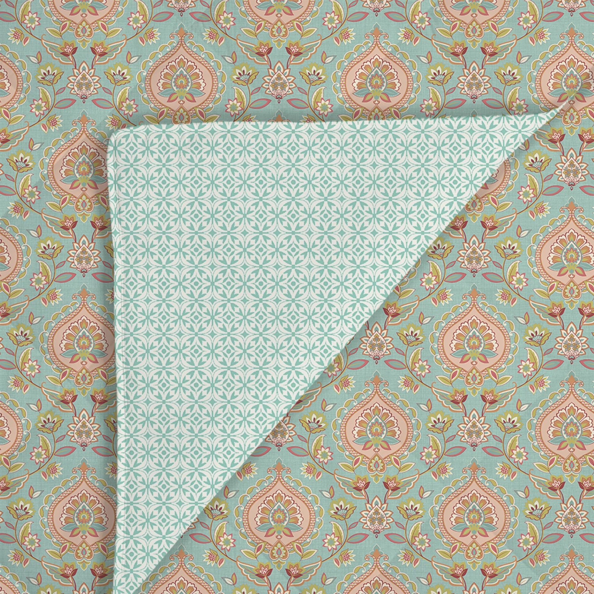 Aangan Weaves | Sage Green Traditional Printed Bedding Set - Set of Bedsheet & Comforter - Sea Glass - Image 5