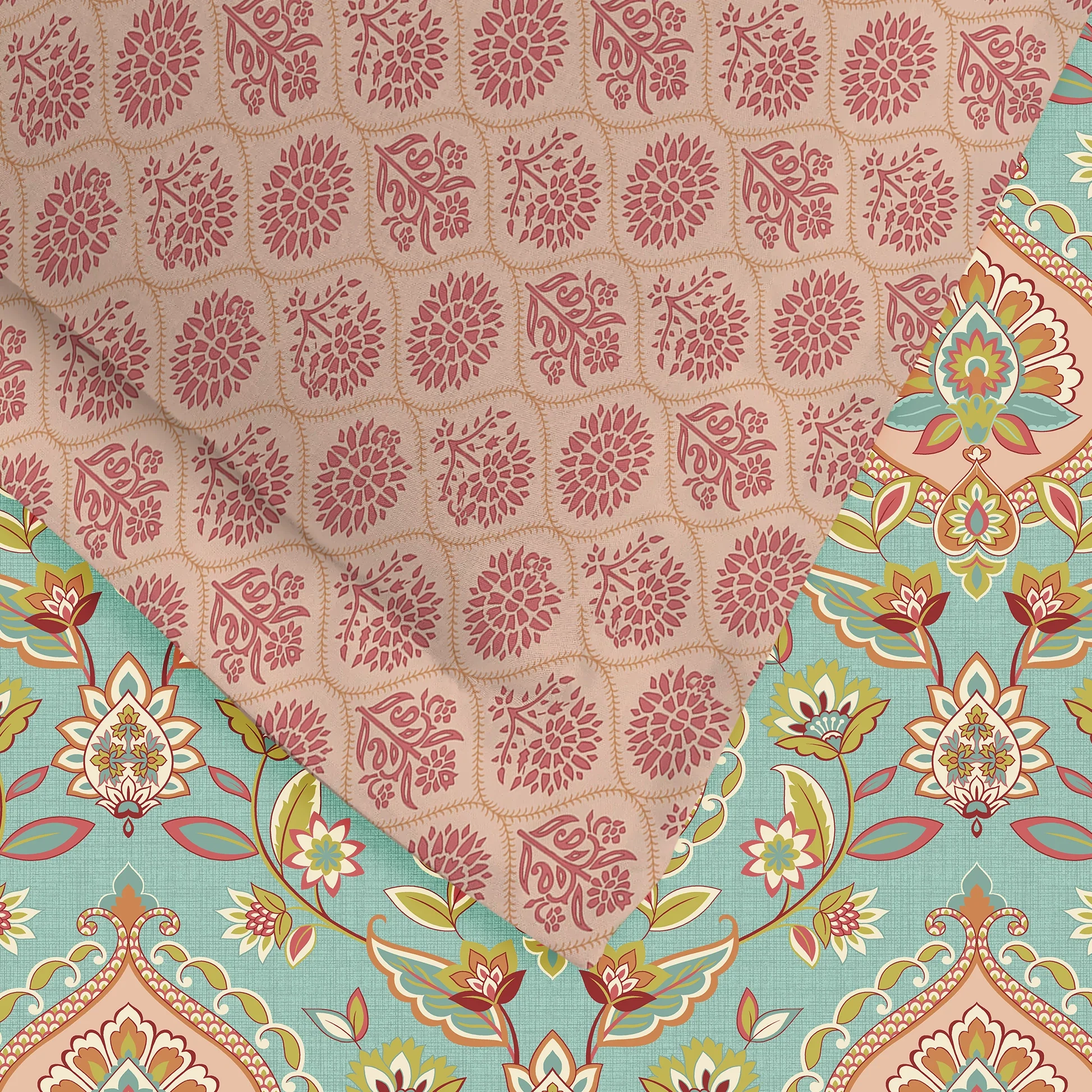 Aangan Weaves | Sage Green Traditional Printed Bedding Set - Set of Bedsheet & Comforter - Sea Glass - Image 7