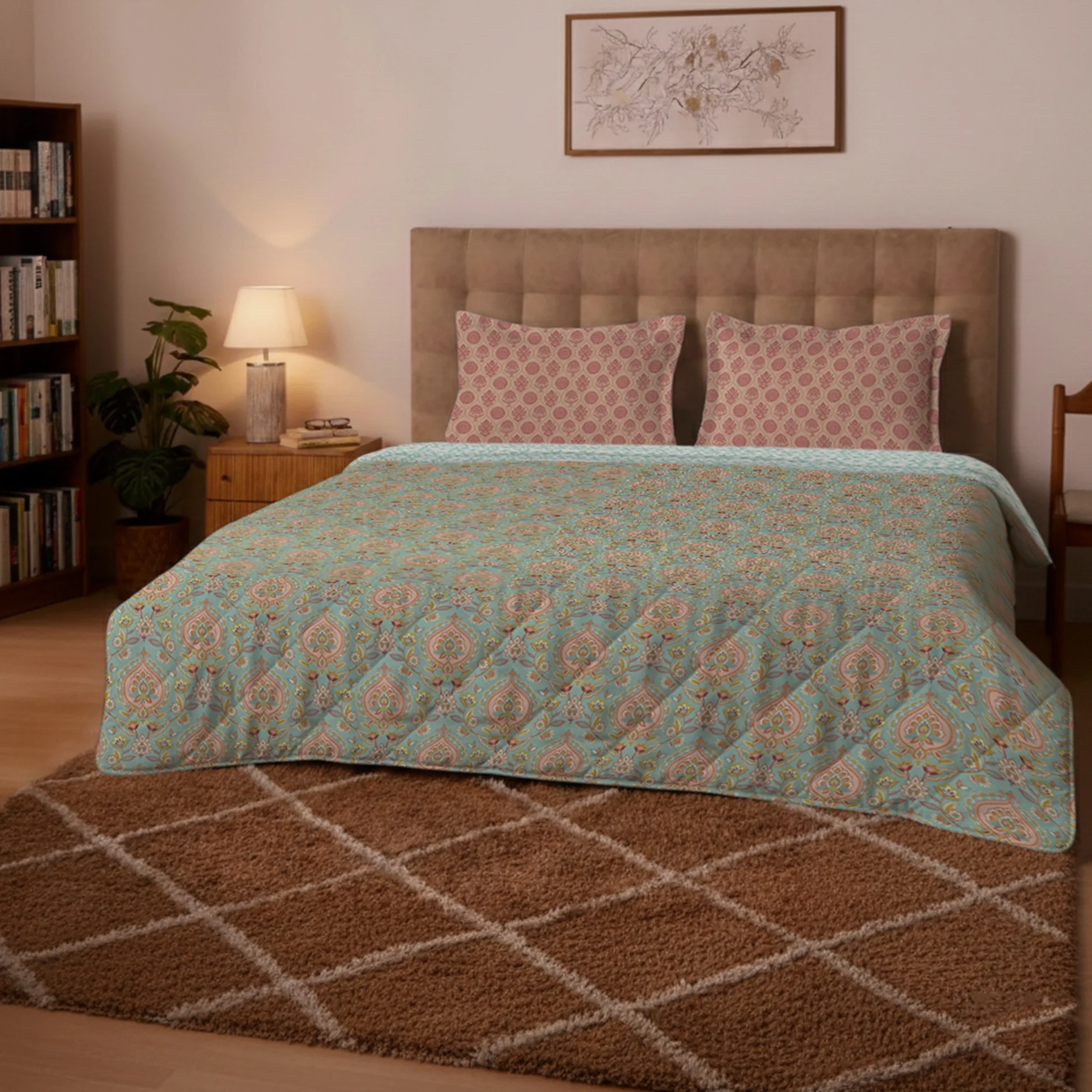 Aangan Weaves | Sage Green Traditional Printed 300 GSM Extra Warm Premium Comforter - Sea Glass - Image 2