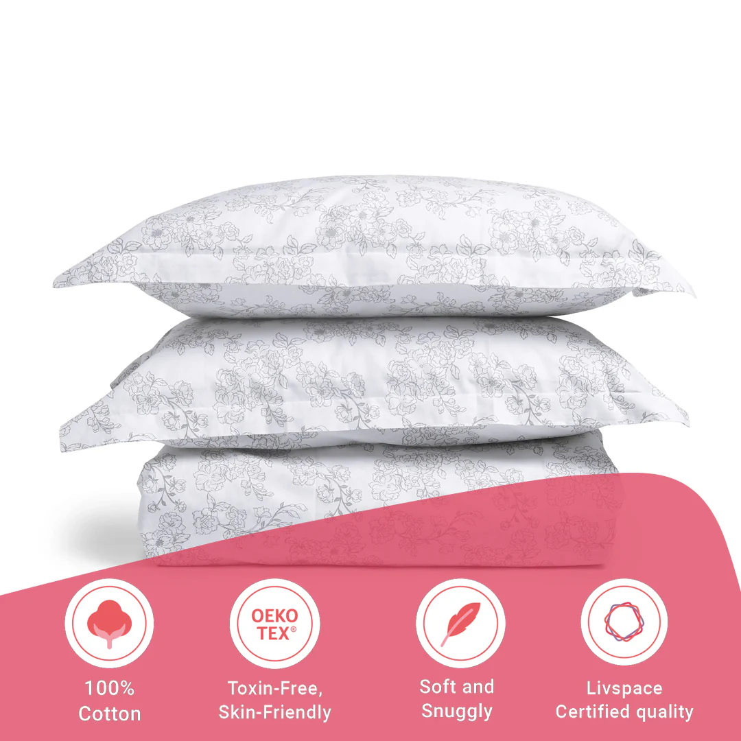 Bloomshire Classic | Everyday Charm Printed Cotton Bedsheet Set-Grey - Image 16