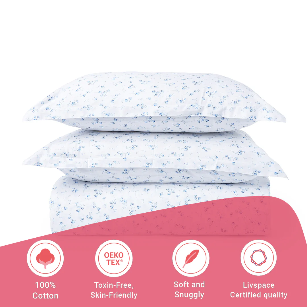 Bloomshire Classic | Everyday Charm Printed Cotton Bedsheet Set-Ocean Blue - Image 16