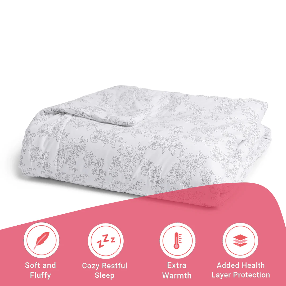 Bloomshire Classic | Everyday Charm Printed 120GSM Reversible Comforter-Grey - Image 11
