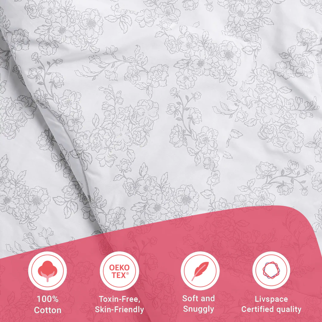 Bloomshire Classic | Everyday Charm Printed 120GSM Reversible Comforter-Grey - Image 12