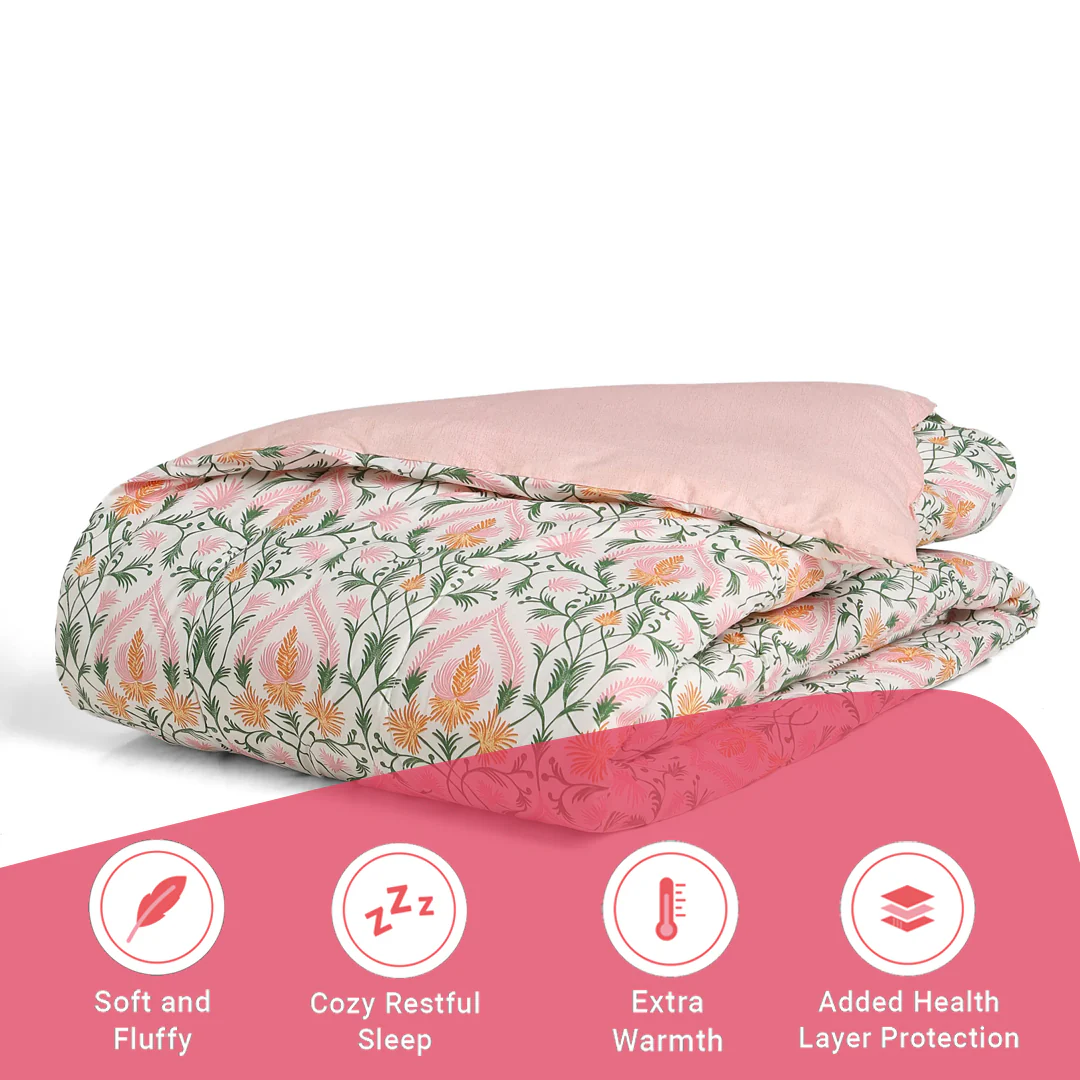 Bloomshire Classic | Everyday Charm Printed 240GSM Reversible Comforter for Extra Warmth-Salmon - Image 6