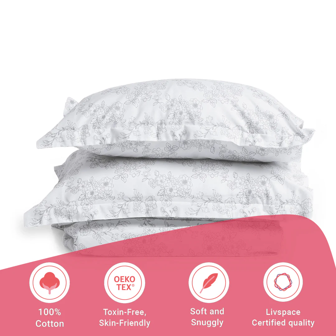 Bloomshire Classic | Everyday Charm Printed Cotton Fitted Sheet Set-Grey - Image 16