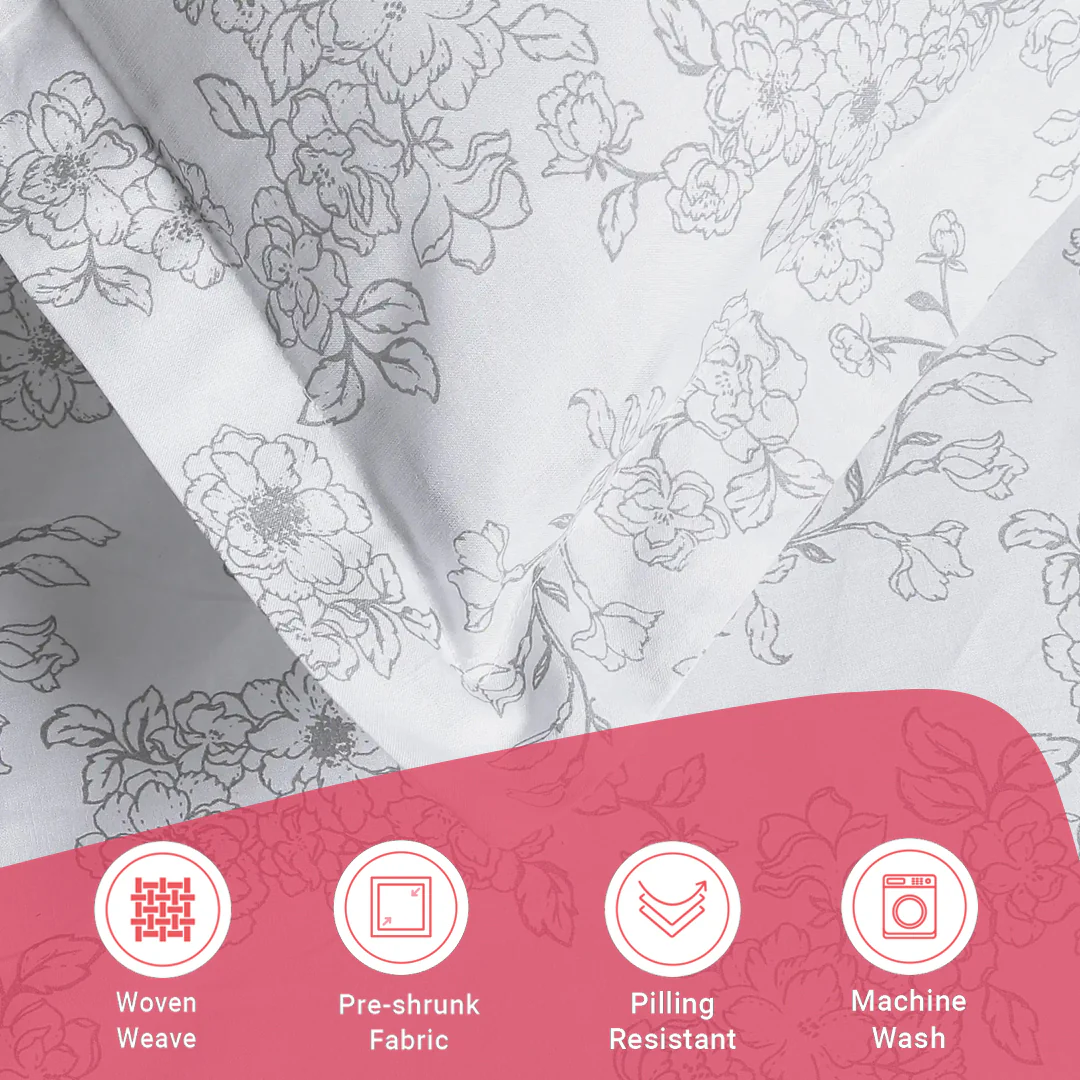 Bloomshire Classic | Everyday Charm Printed Cotton Fitted Sheet Set-Grey - Image 17