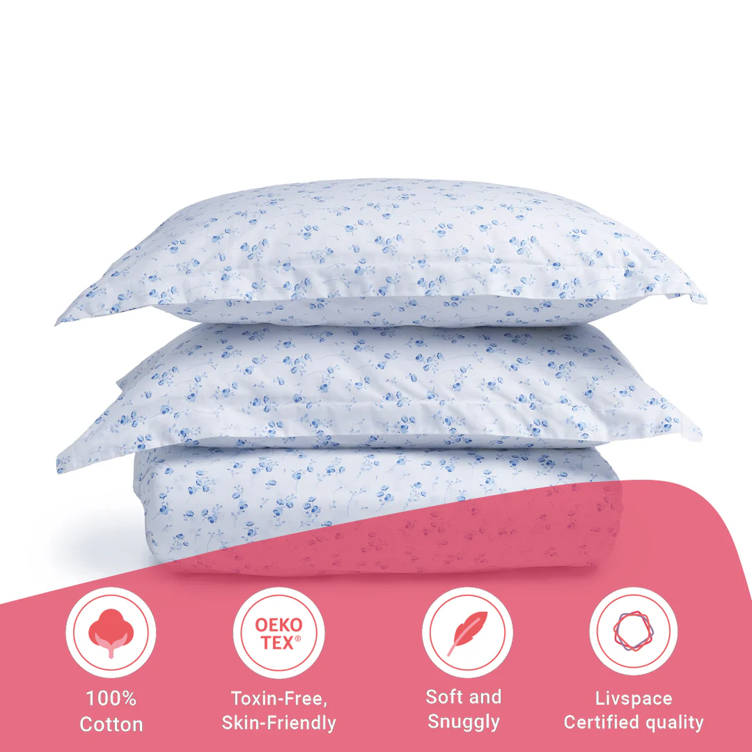 Bloomshire Classic | Everyday Charm Printed Cotton Fitted Sheet Set-Ocean Blue - Image 16