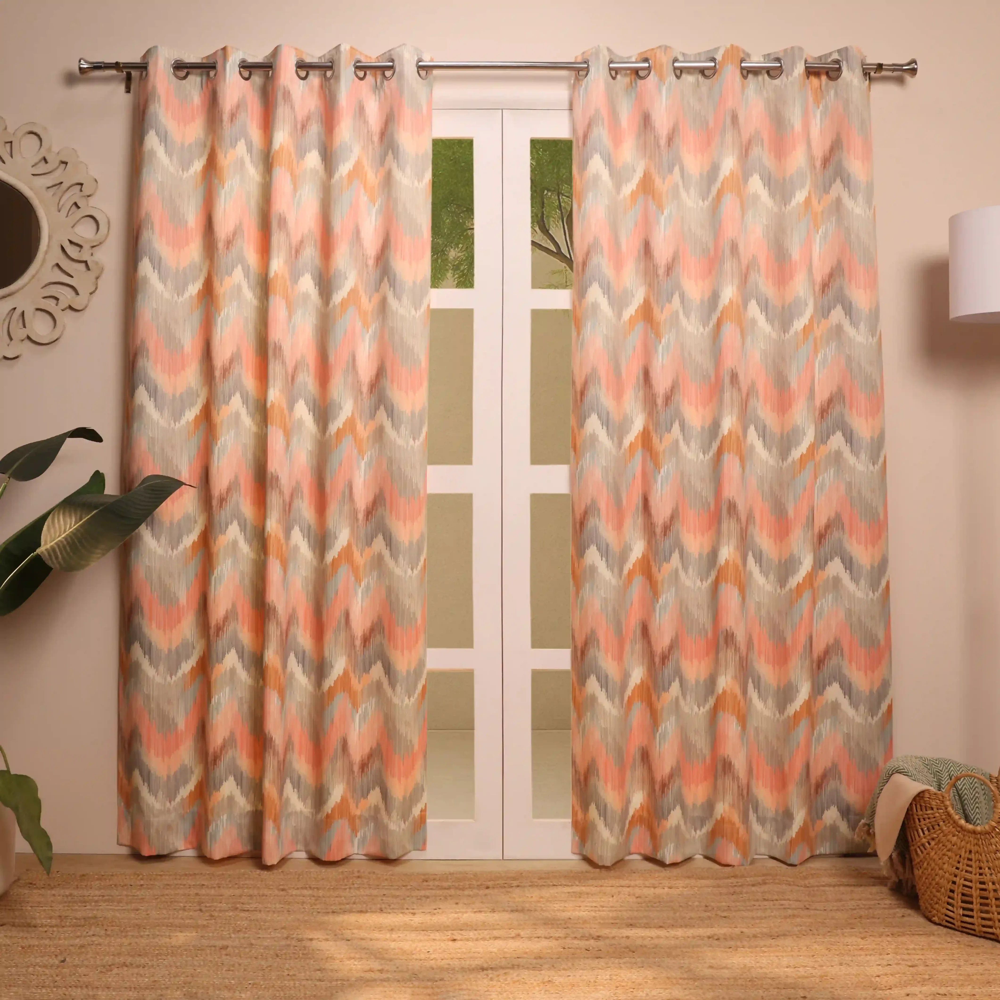 Bloomshire Classic Set Of 2 Printed Readymade Curtains | Modern Ikat - Image 17
