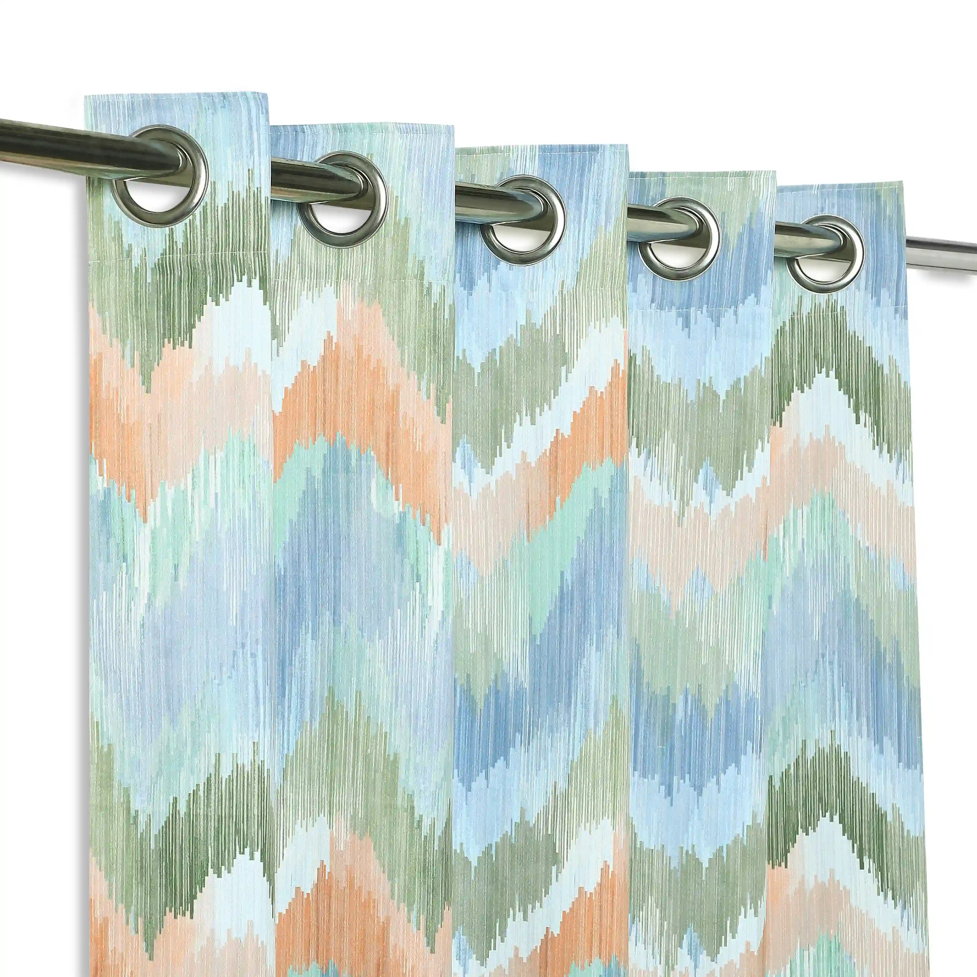 Bloomshire Classic Set Of 2 Printed Readymade Curtains | Modern Ikat - Image 3