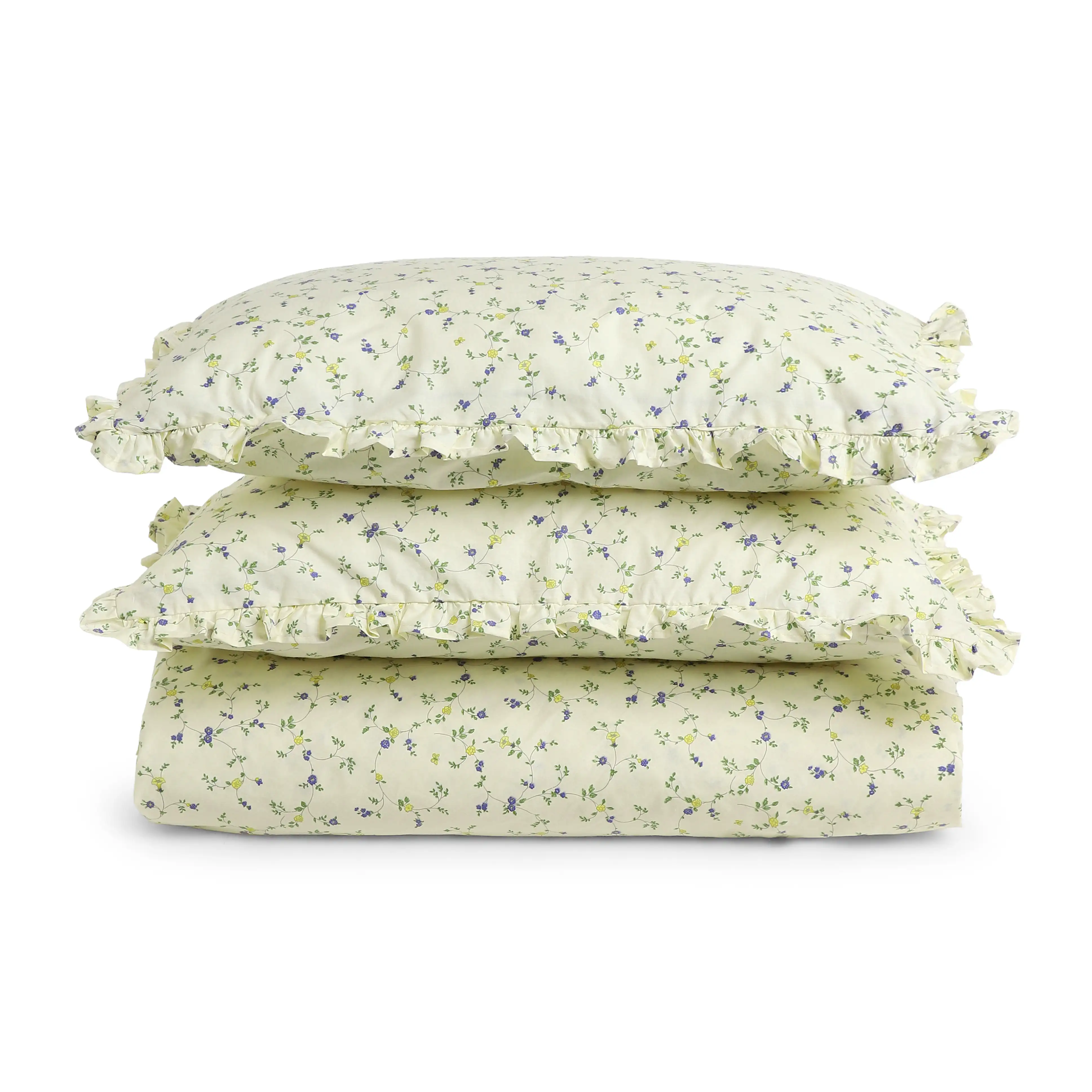 Bloomshire Luxe | Romantic Flora Printed Cotton Bedsheet Set | Pillow Cover with Frills-Cream Bloom - Image 14