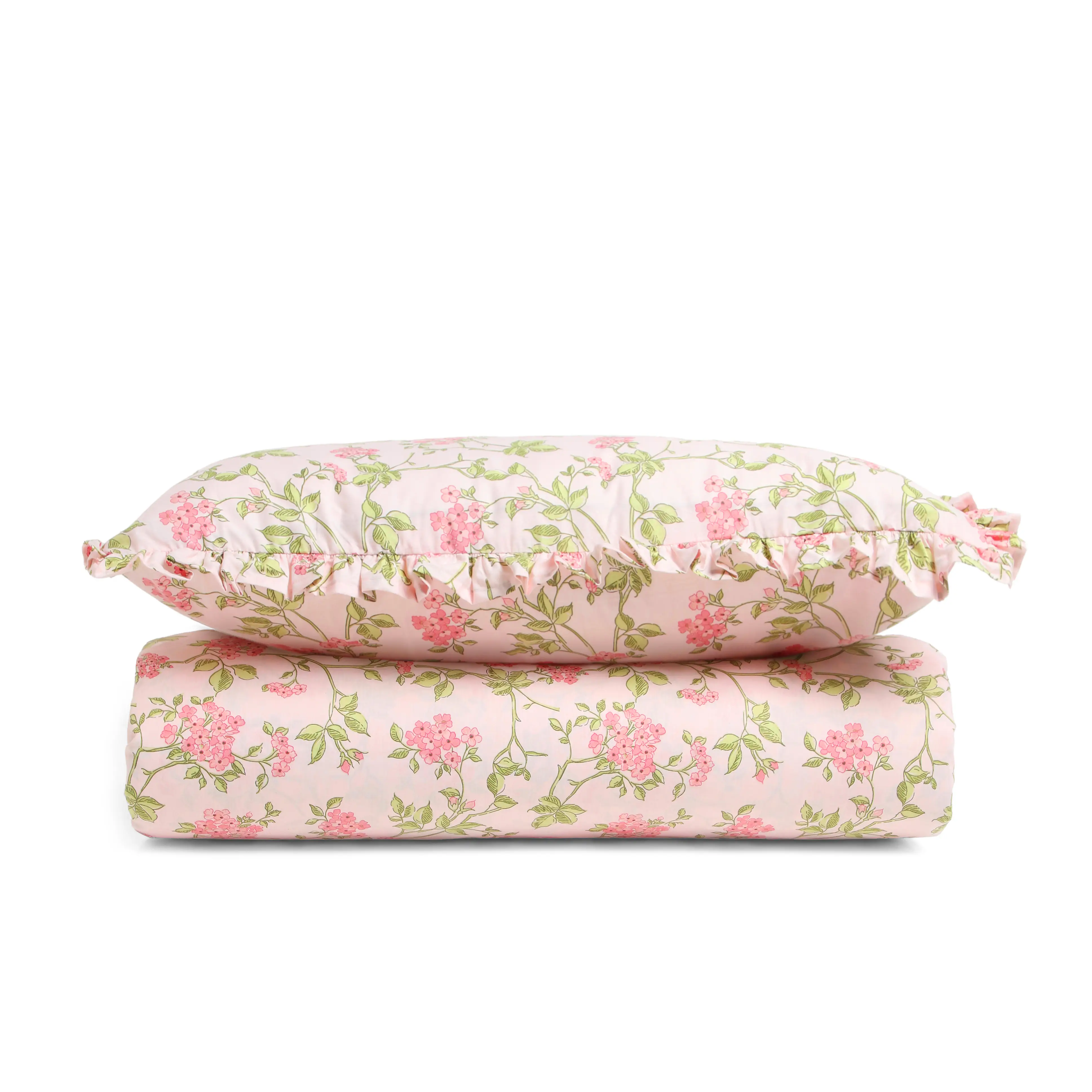 Bloomshire Luxe | Romantic Flora Printed Cotton Bedsheet Set | Pillow Cover with Frills-Pink - Image 4