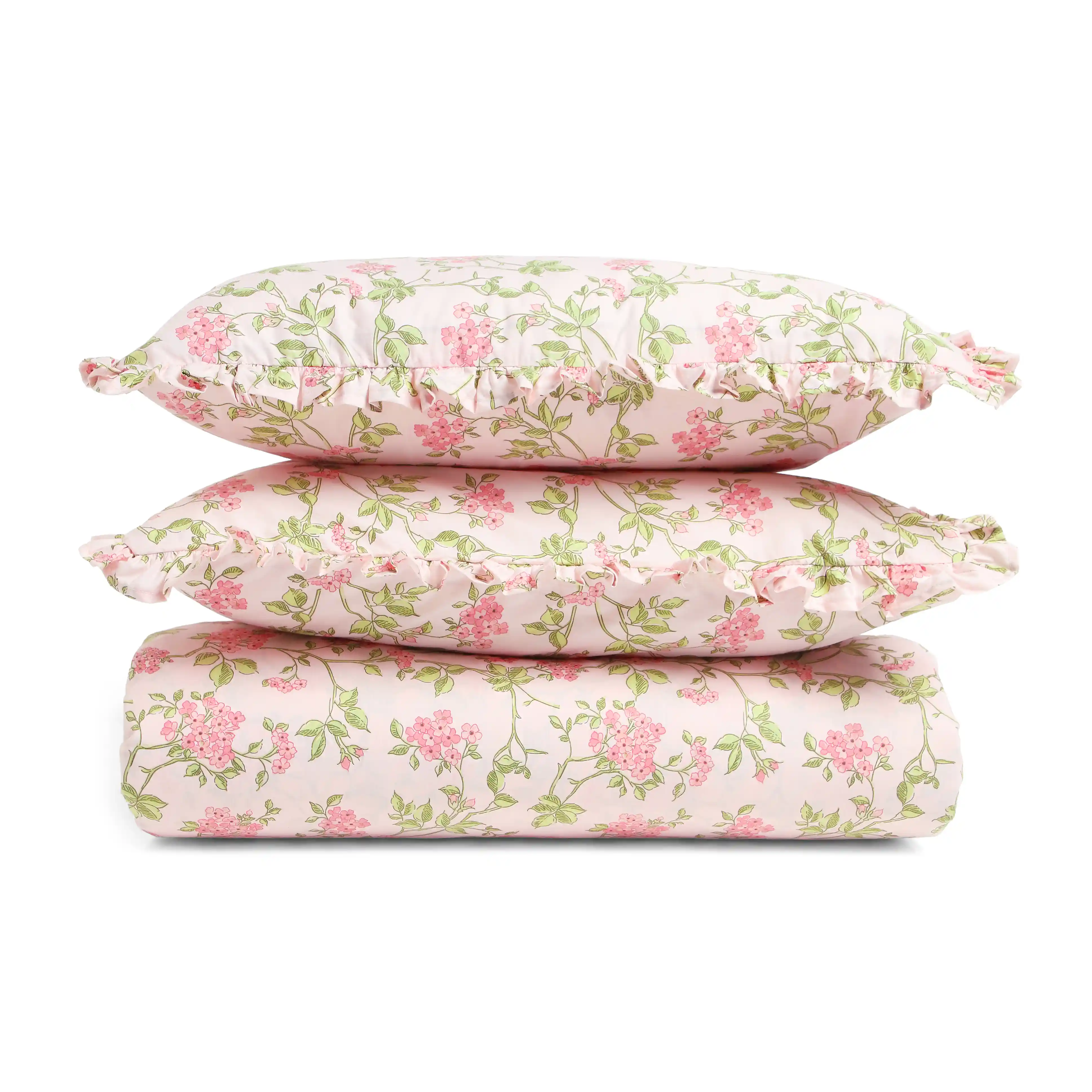 Bloomshire Luxe | Romantic Flora Printed Cotton Bedsheet Set | Pillow Cover with Frills-Pink - Image 9