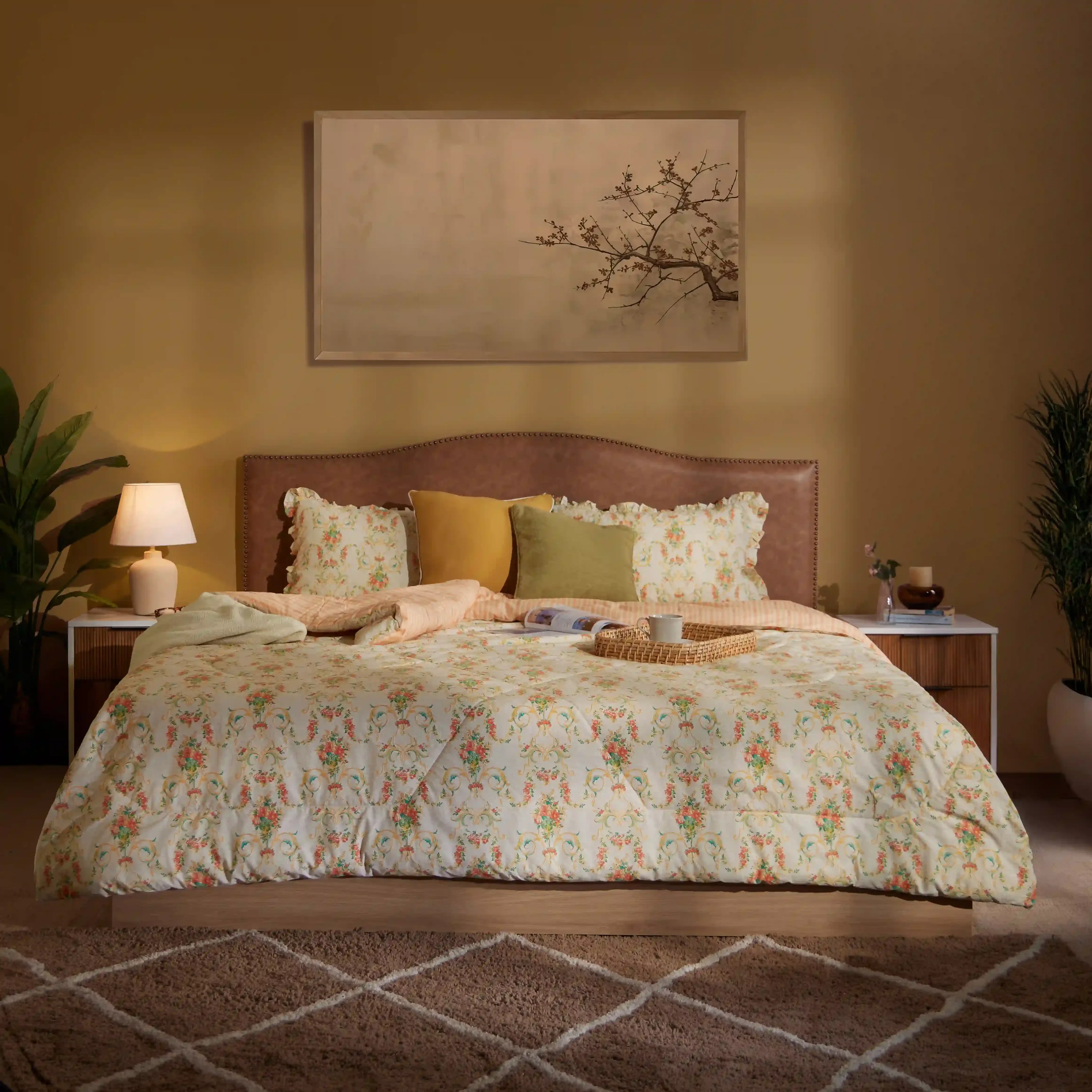 Bloomshire Luxe | Romantic Flora Printed 120GSM Reversible Comforter-Multicolour - Image 2