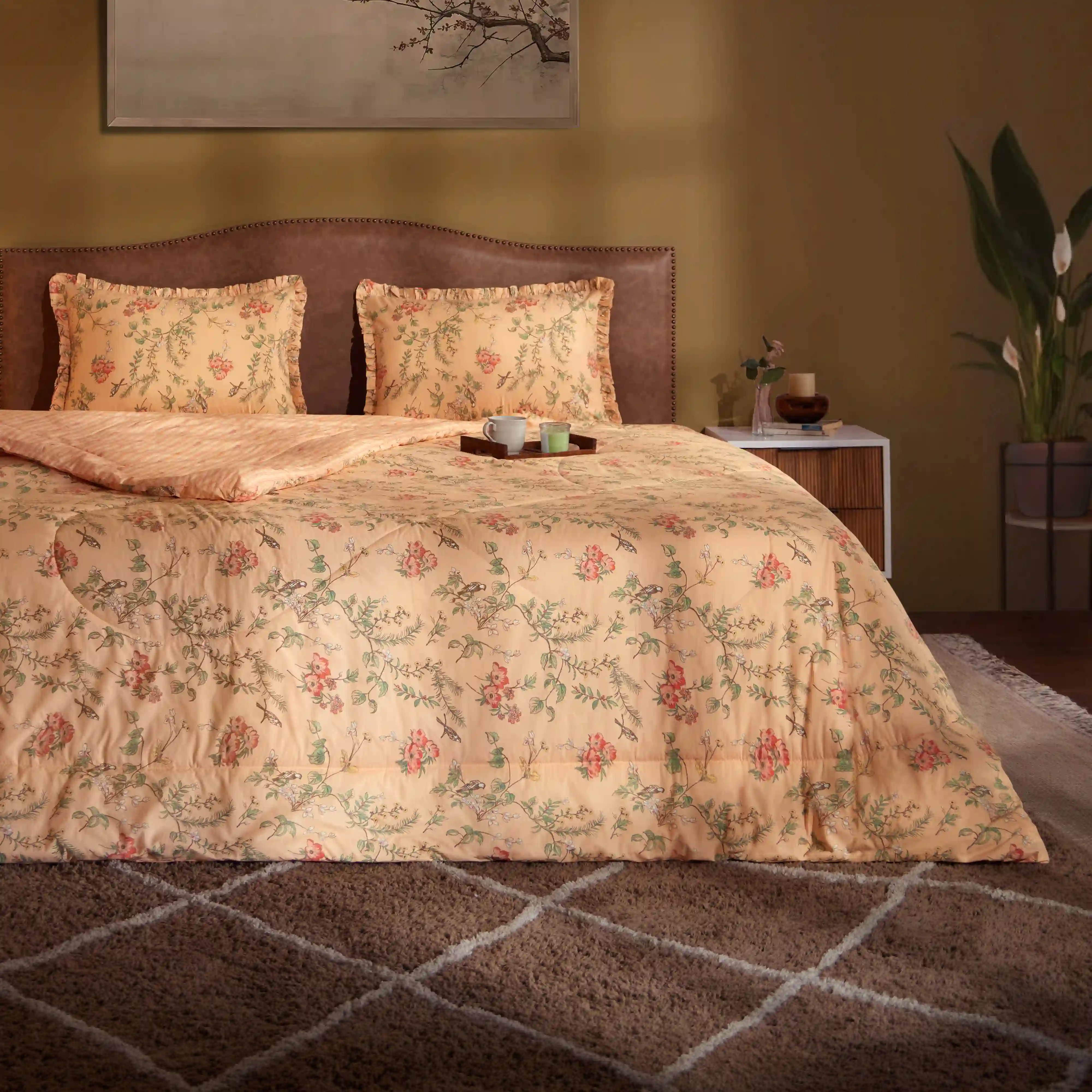 Bloomshire Luxe | Romantic Flora Printed 120GSM Reversible Comforter-Peach - Image 2