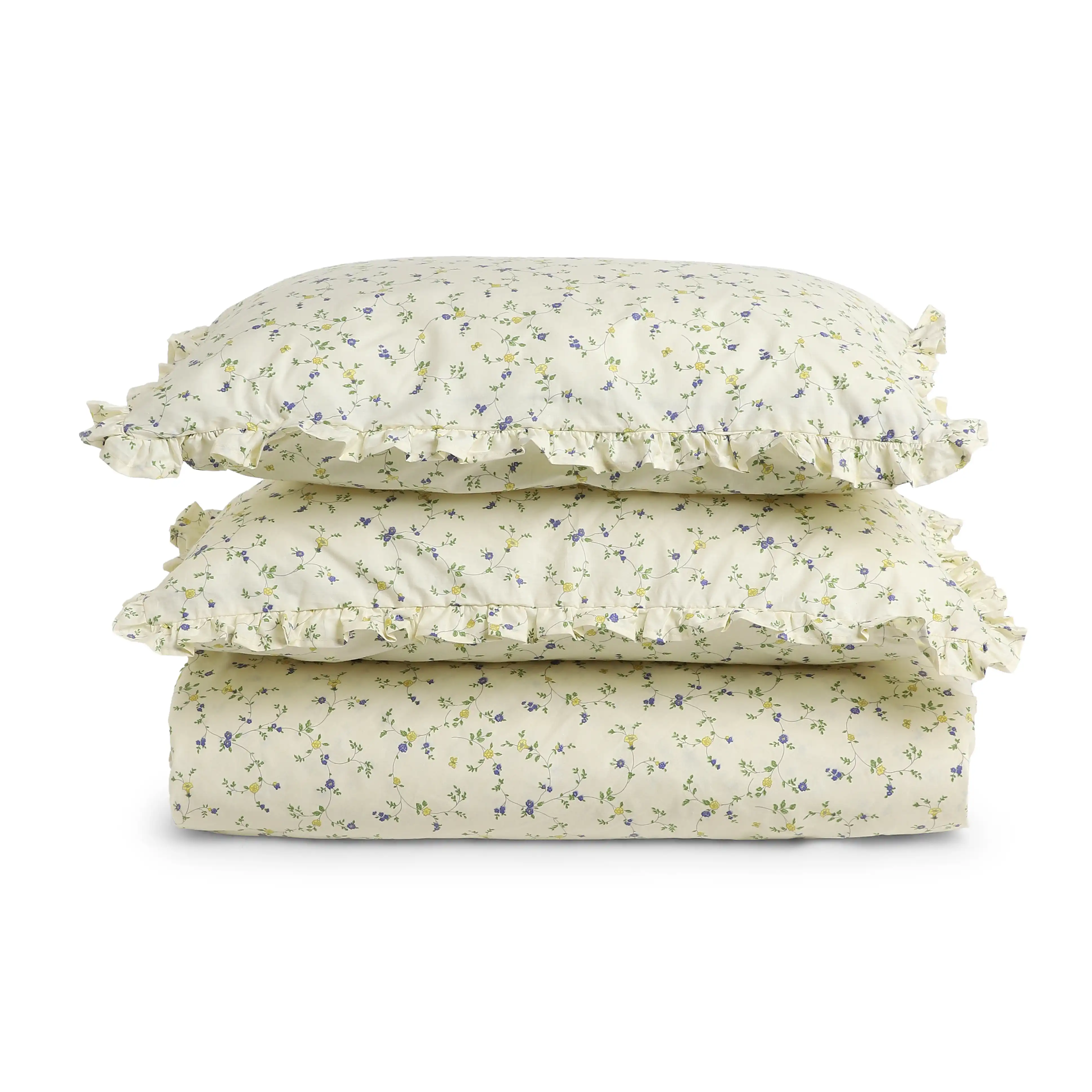 Bloomshire Luxe | Romantic Flora Printed Cotton Fitted Sheet Set | Pillow Cover with Frills-Cream Bloom - Image 5