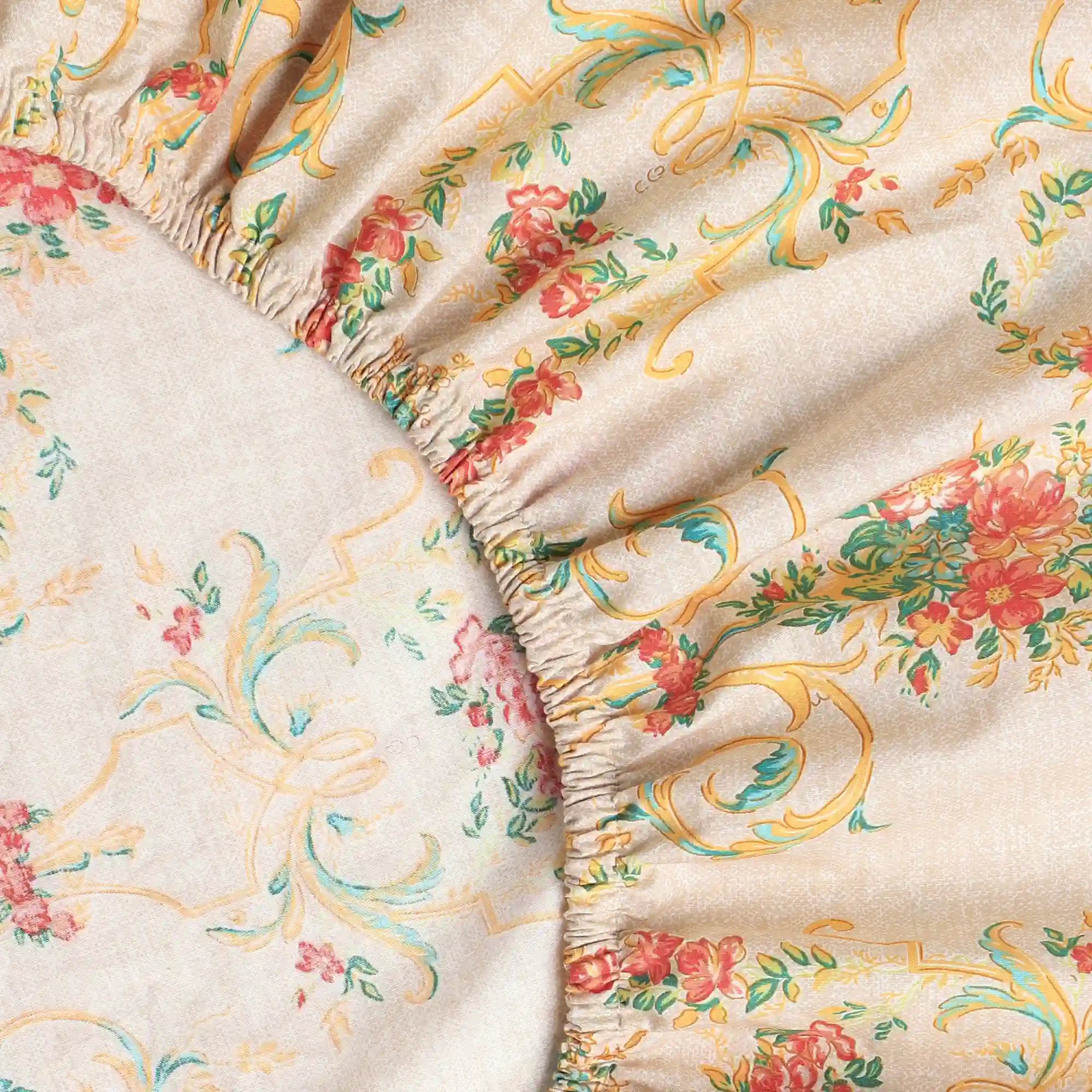 Bloomshire Luxe | Romantic Flora Printed Cotton Fitted Sheet Set | Pillow Cover with Frills-Multicolour - Image 7