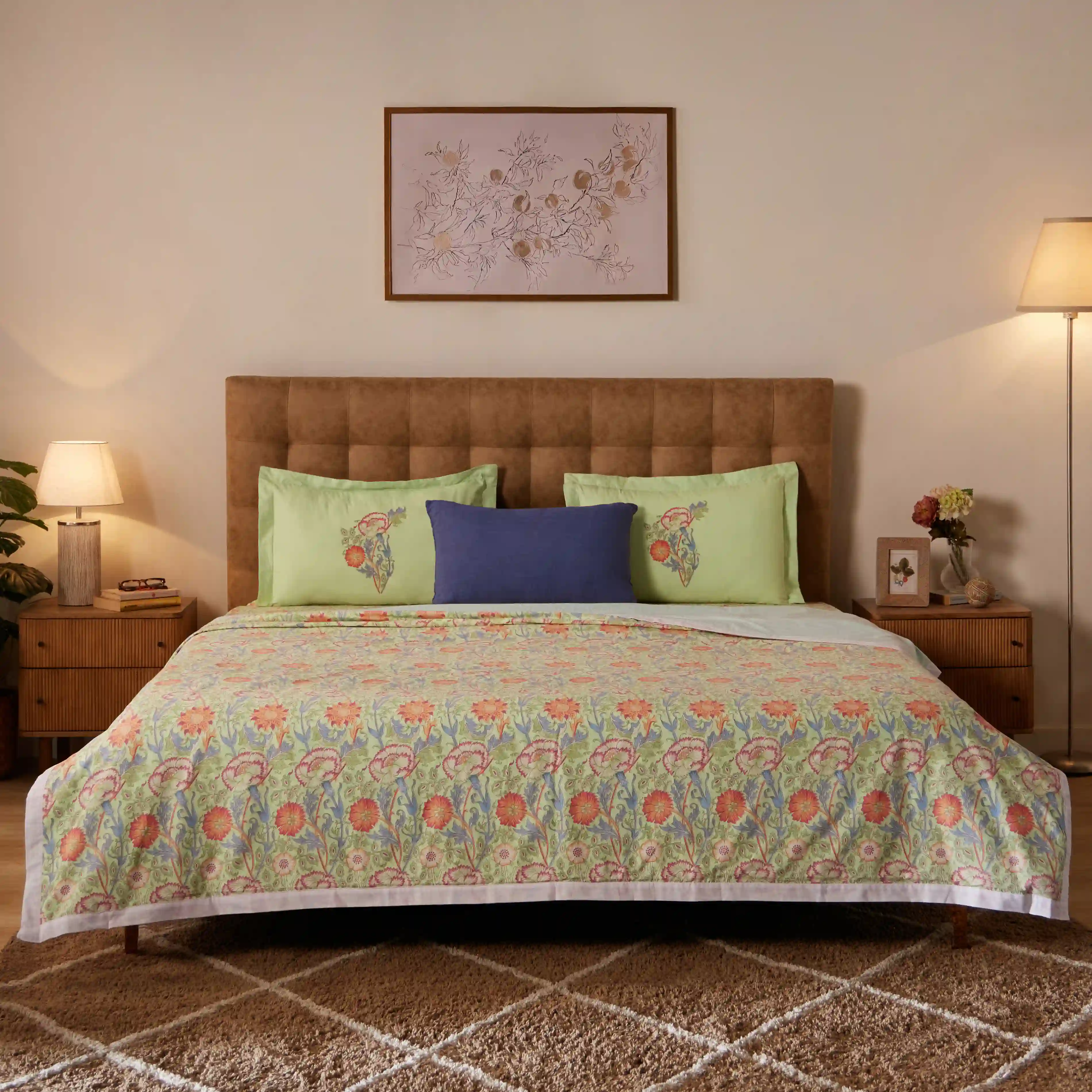 Chippa Lane | Contemporary Indian Print Design Coordinated Bedding Set | Set of Bedsheet & Dohar-Green - Image 2
