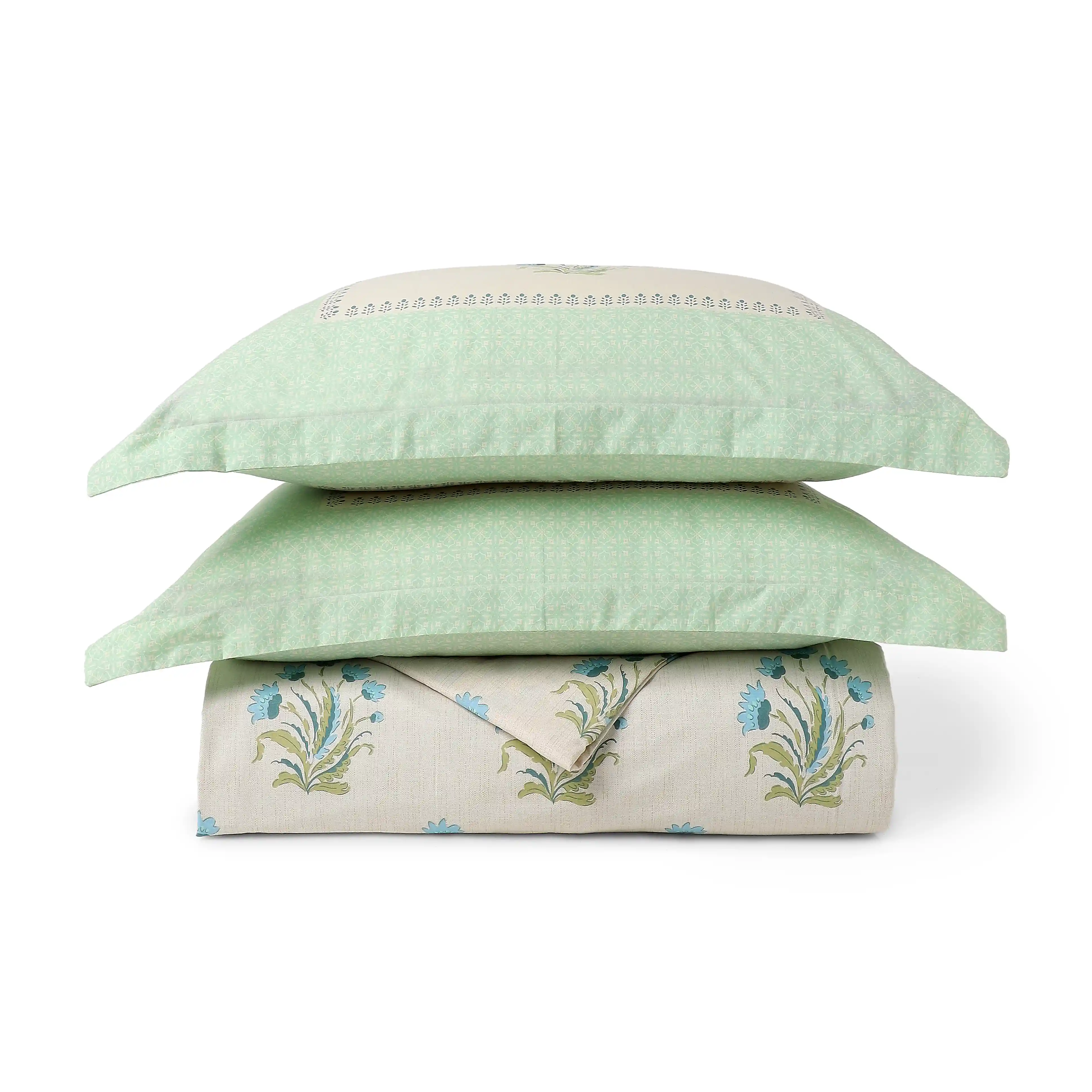 Chippa Lane | Contemporary Indian Print Design Coordinated Bedding Set | Set of Bedsheet & Dohar-Indian Sage - Image 4