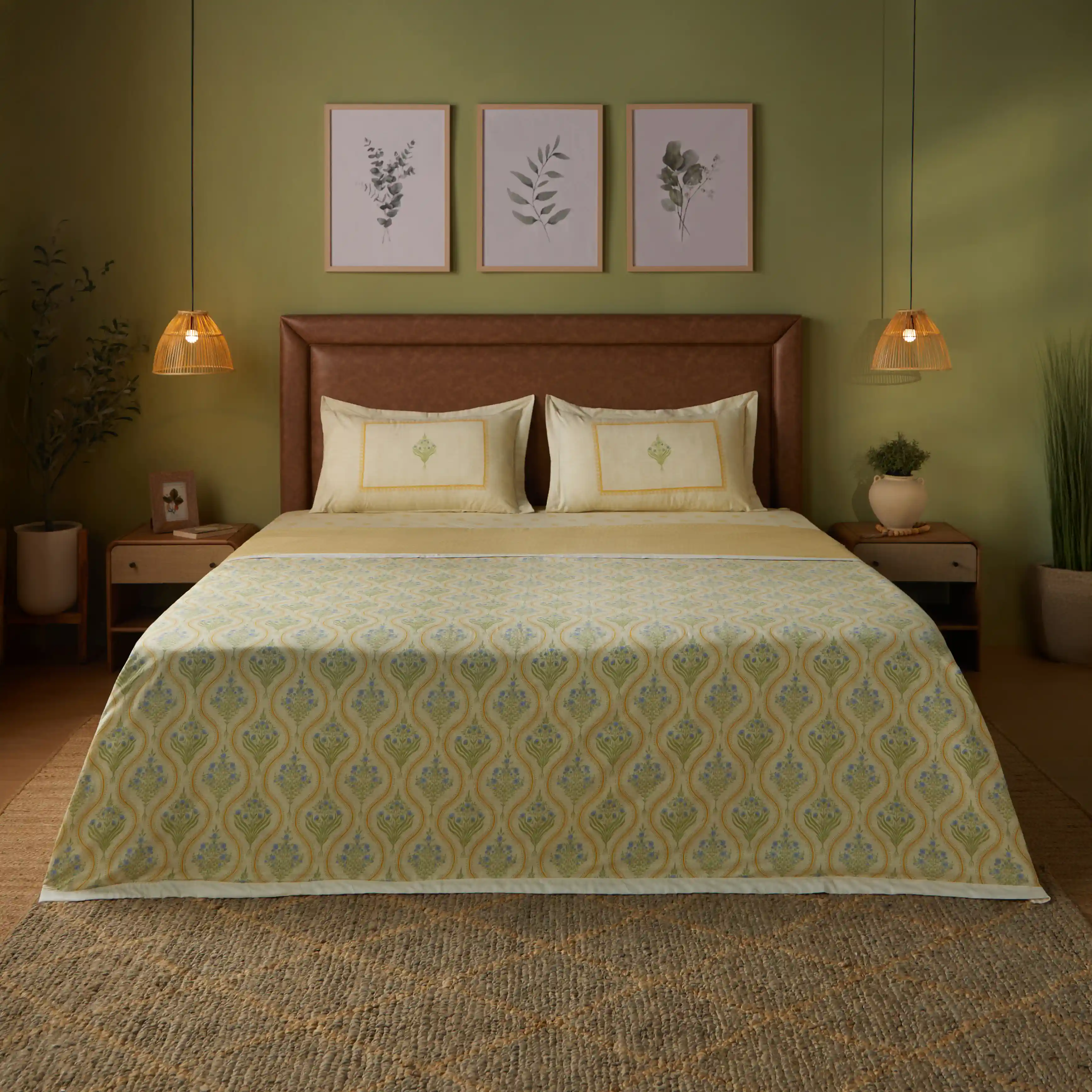 Chippa Lane | Contemporary Indian Print Design Coordinated Bedding Set | Set of Bedsheet & Dohar-Mustard - Image 2