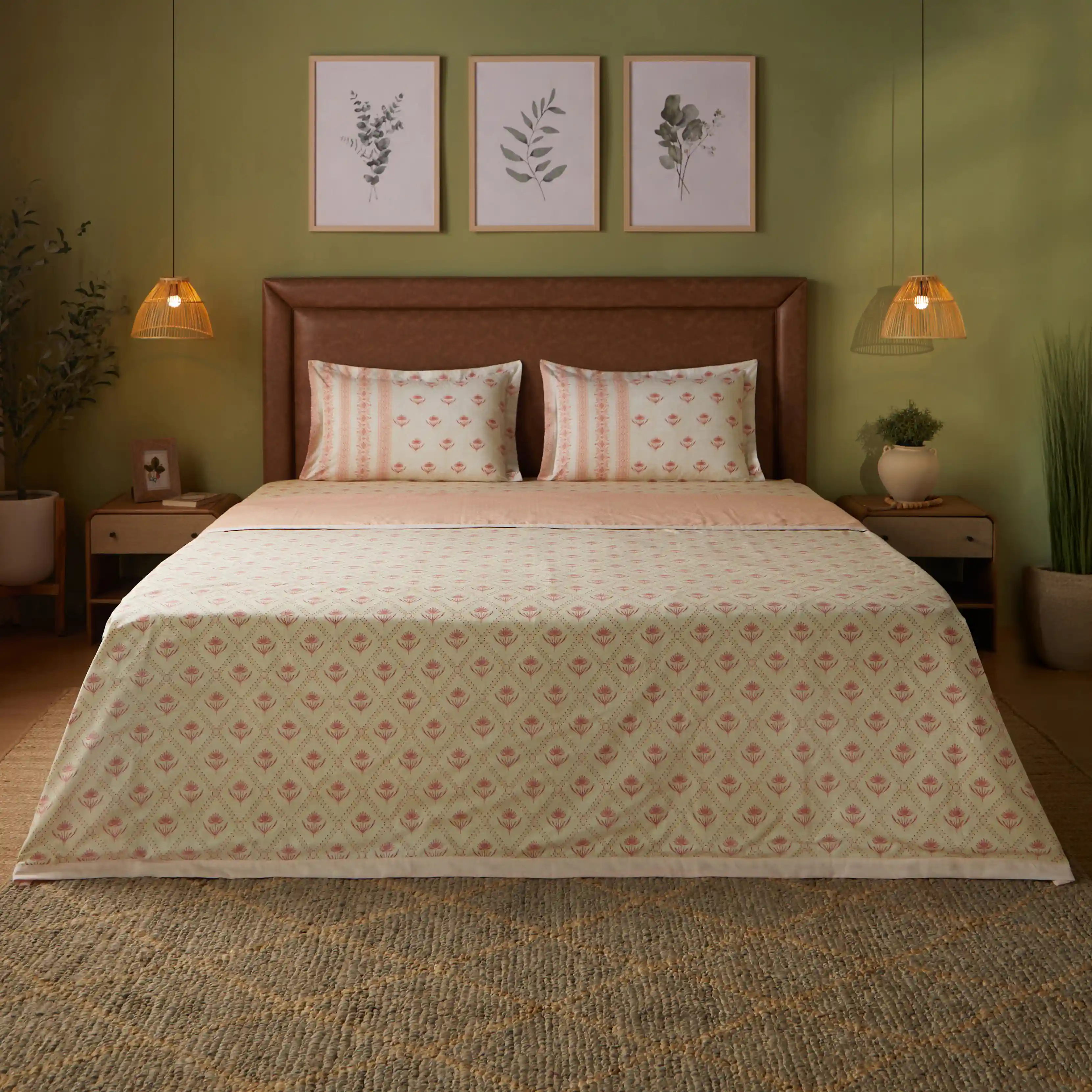 Chippa Lane | Contemporary Indian Print Design Coordinated Bedding Set | Set of Bedsheet & Dohar-Red - Image 2