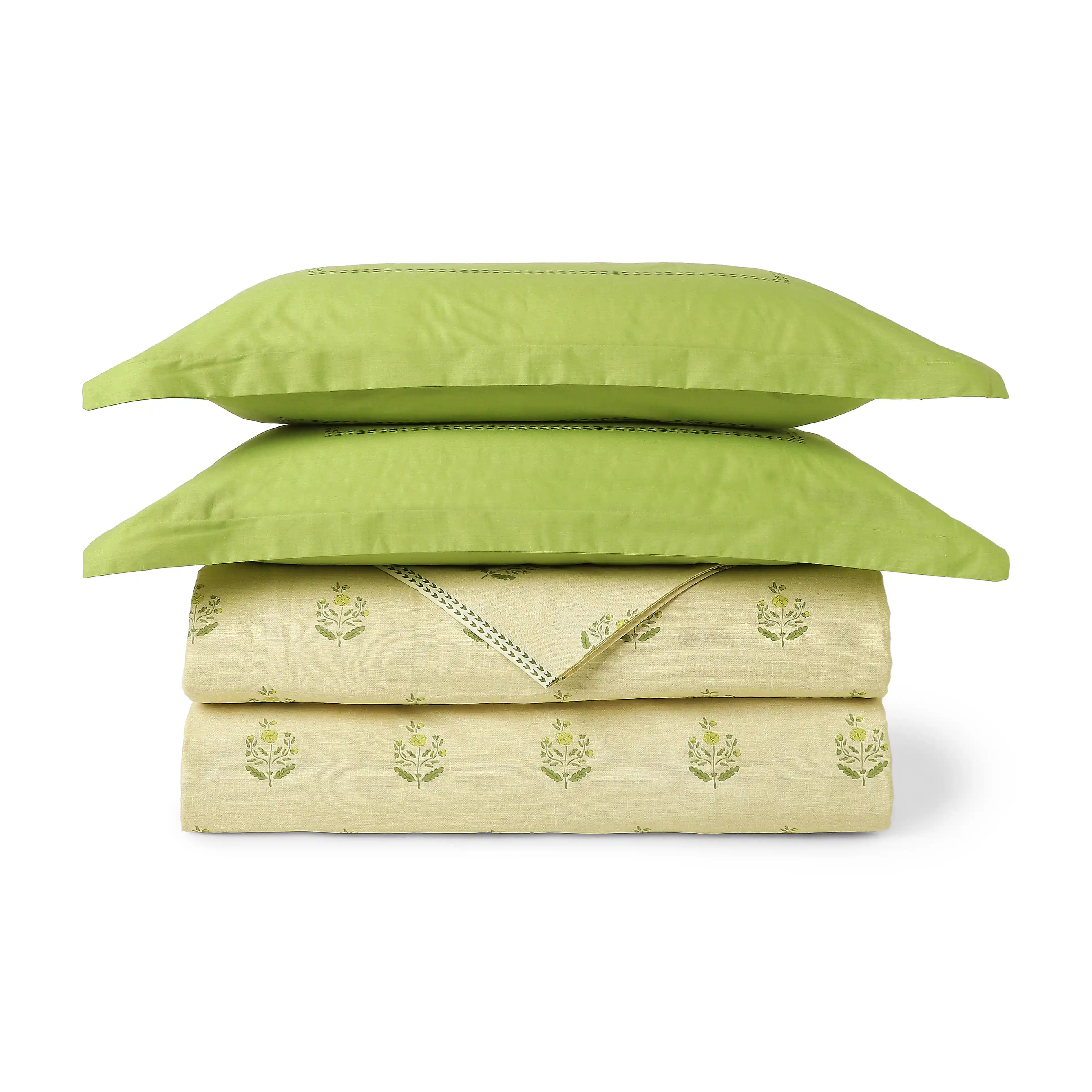 Chippa Lane | Contemporary Indian Print Design Coordinated Bedding Set | Set of Bedsheet & Dohars-Indian Moss - Image 4