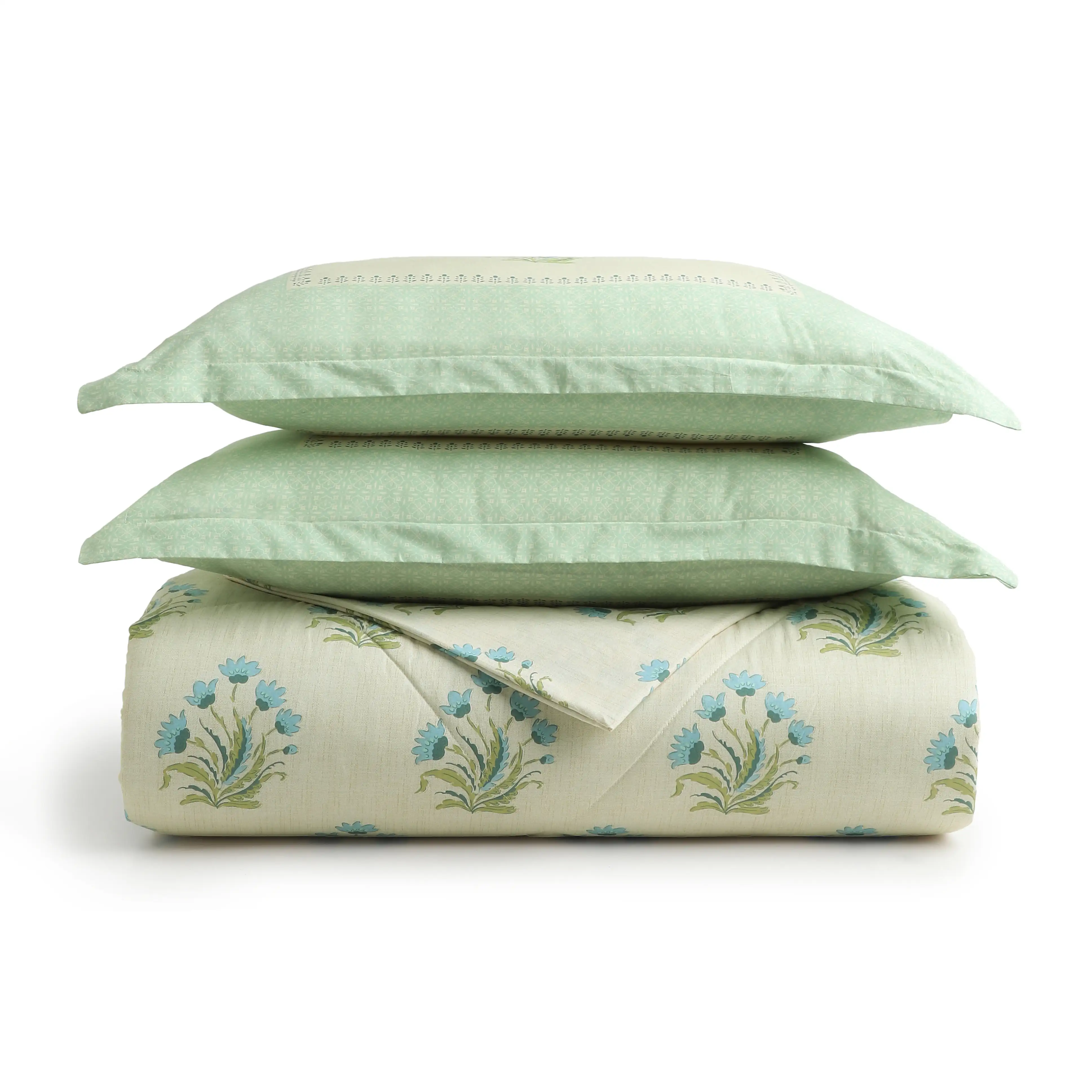 Chippa Lane | Contemporary Indian Print Design Coordinated Bedding Set | Set of Bedsheet & Comforter-Indian Sage - Image 4