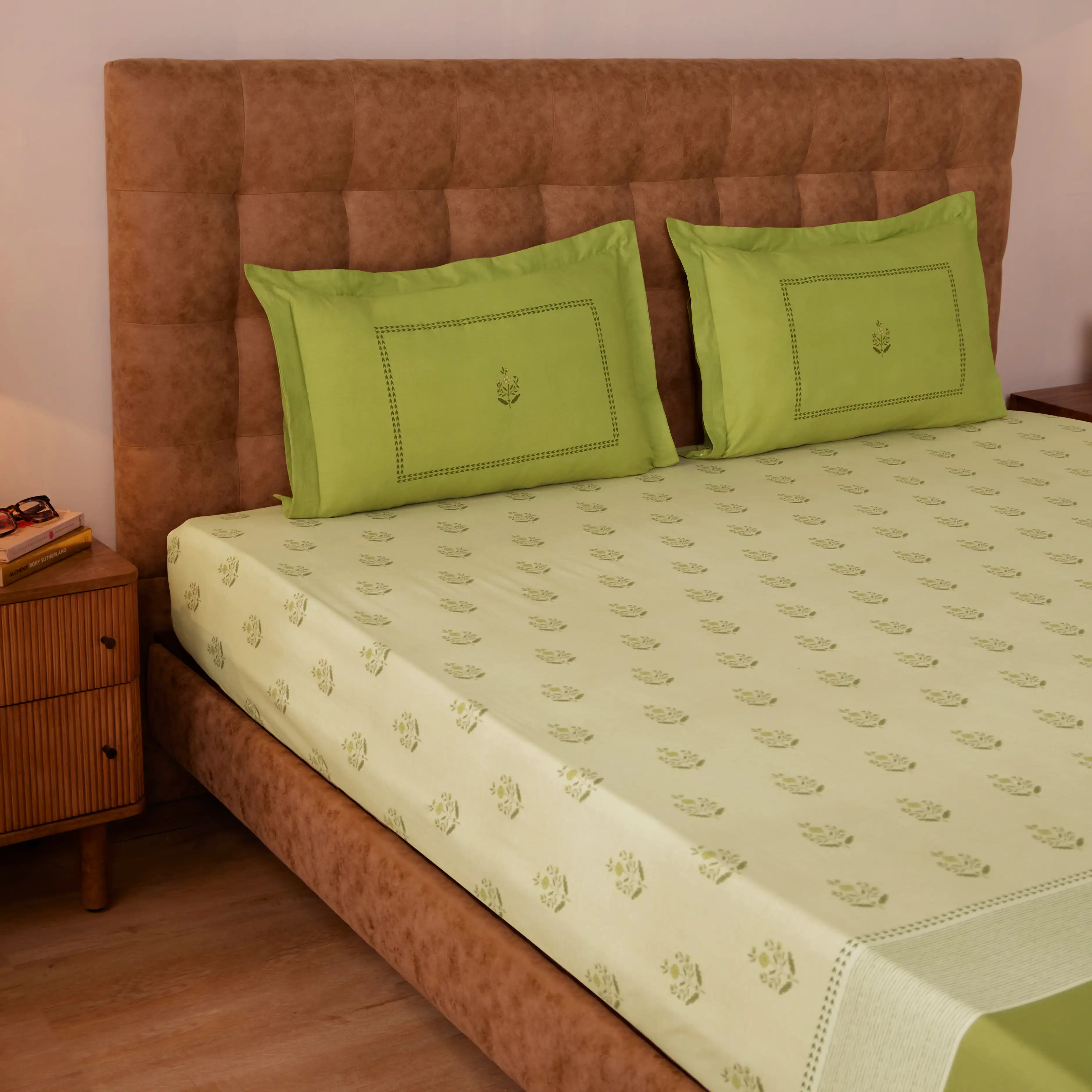 Chippa Lane | Contemporary Indian Print Design Cotton Bedsheet Set-Indian Moss - Image 6