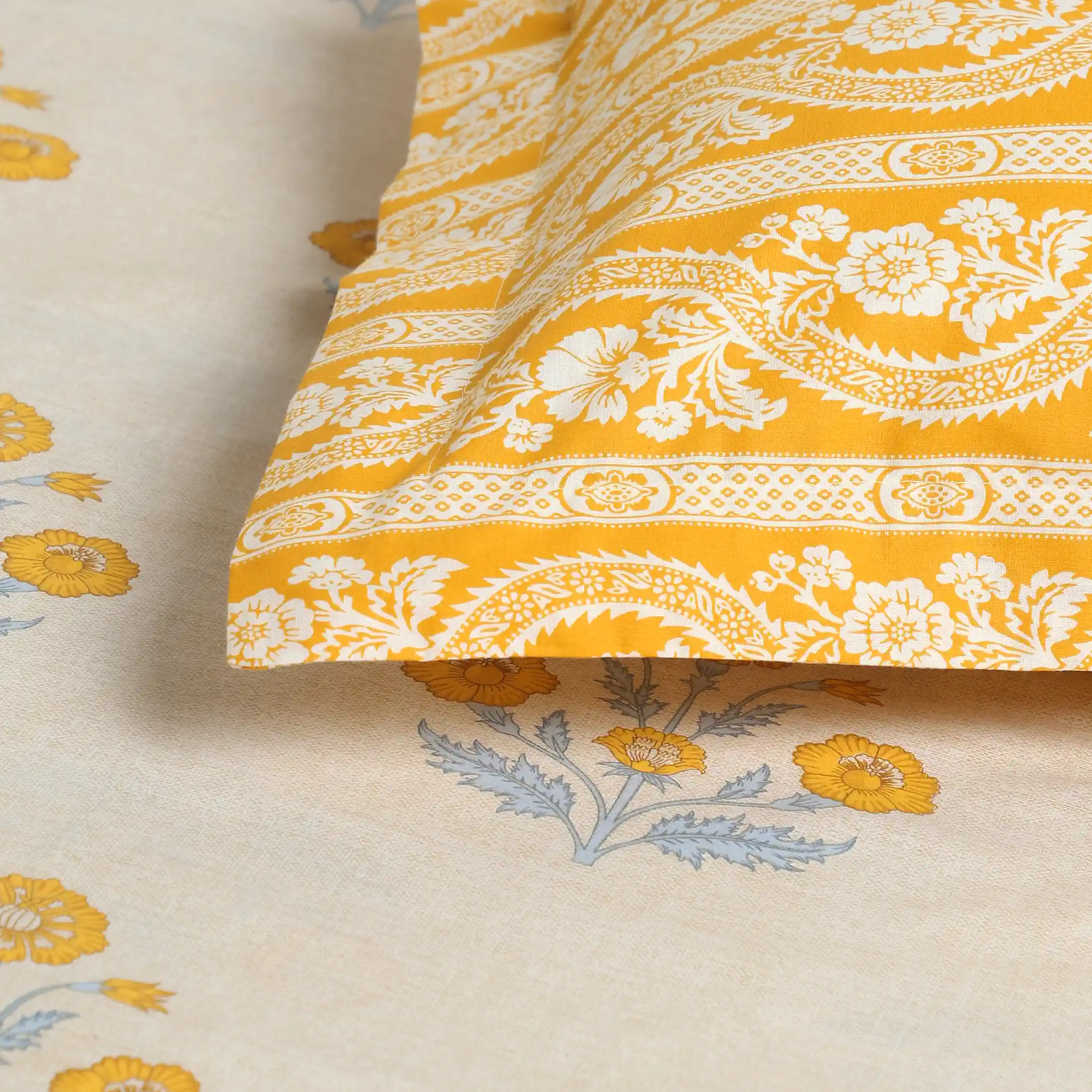 Chippa Lane | Contemporary Indian Print Design Cotton Bedsheet Set-Ochre - Image 10