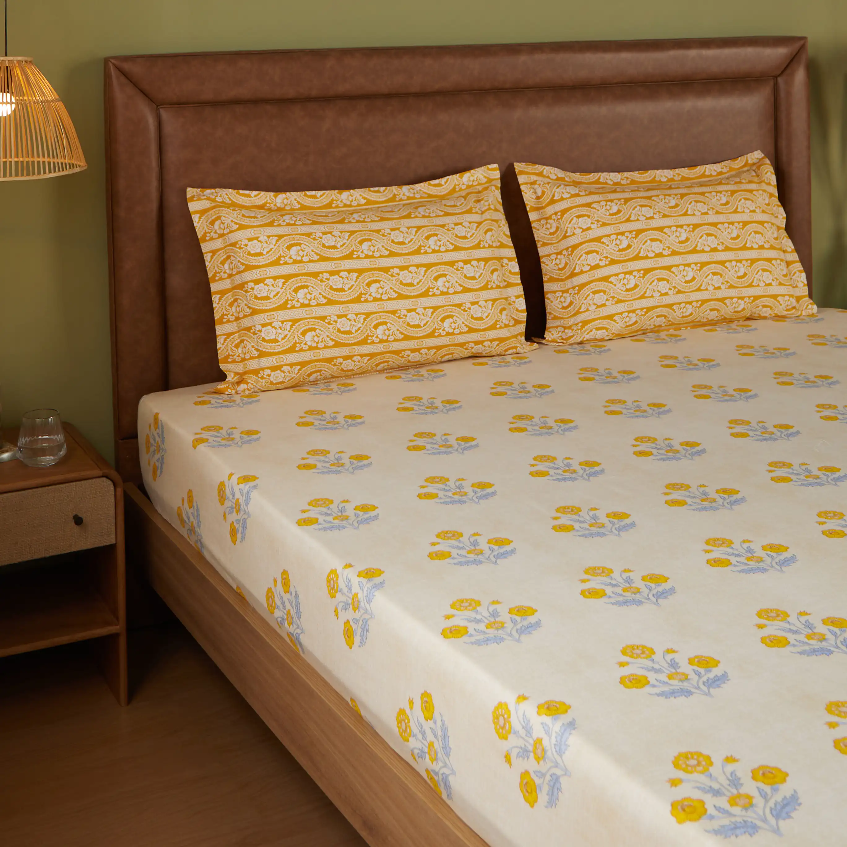 Chippa Lane | Contemporary Indian Print Design Cotton Bedsheet Set-Ochre - Image 11