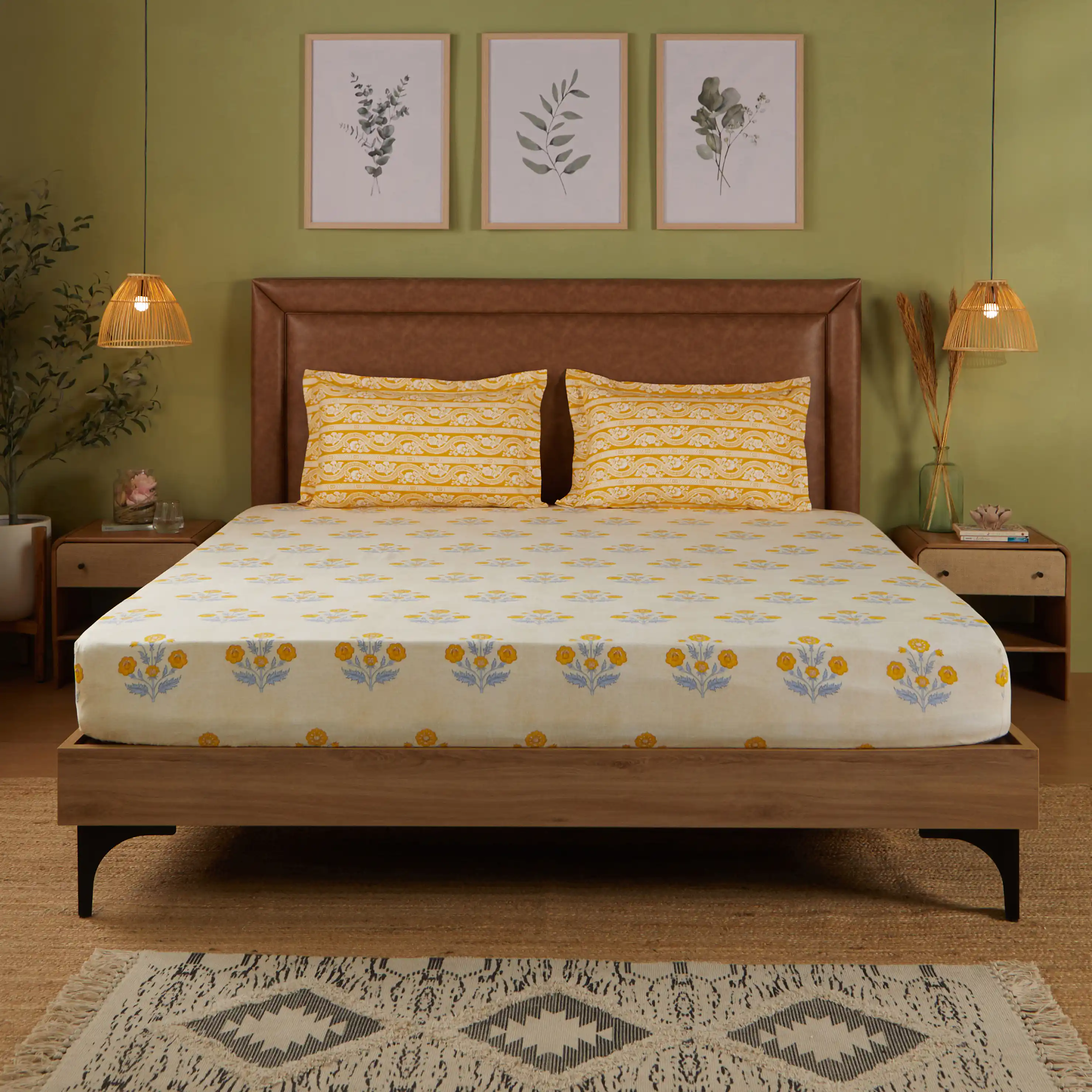 Chippa Lane | Contemporary Indian Print Design Cotton Bedsheet Set-Ochre - Image 12