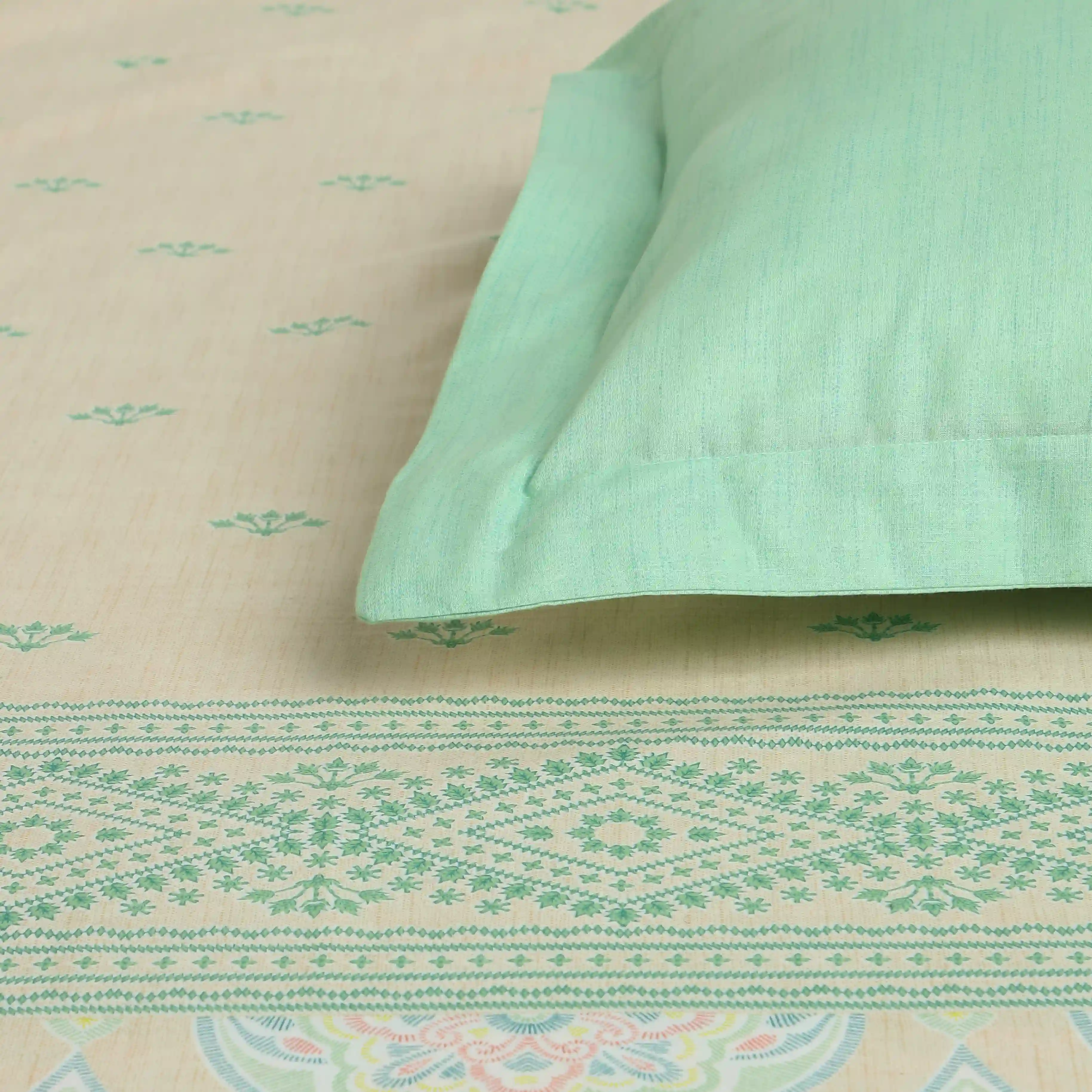 Chippa Lane | Contemporary Indian Print Design Cotton Bedsheet Set-Sage - Image 10