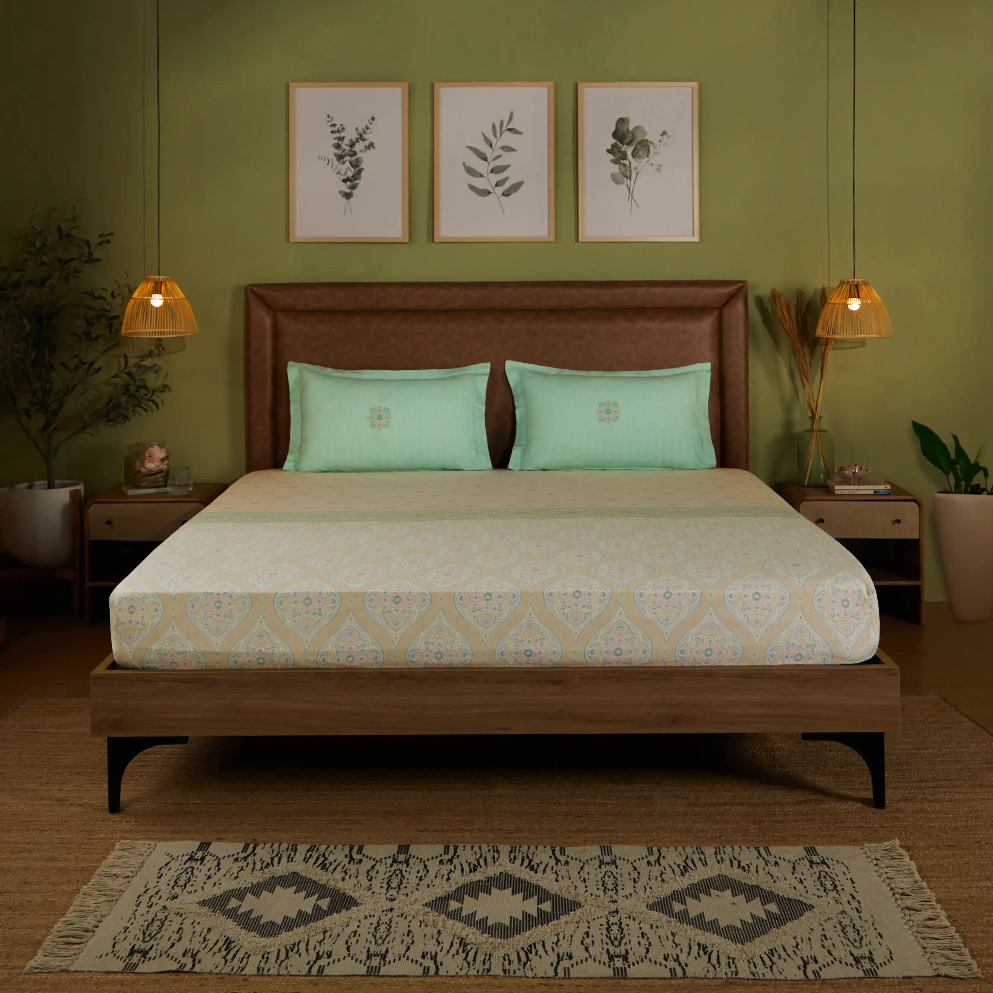 Chippa Lane | Contemporary Indian Print Design Cotton Bedsheet Set-Sage - Image 7