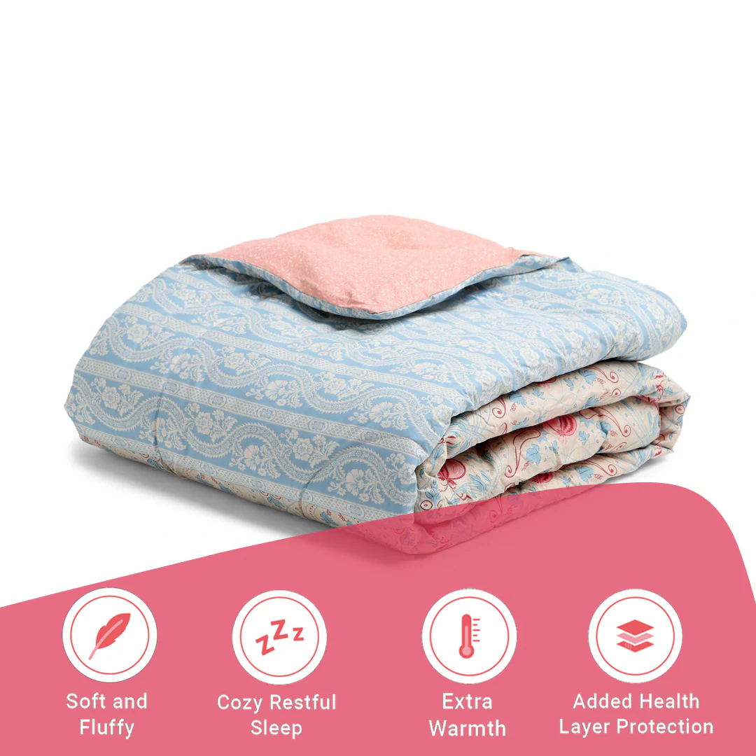 Chippa Lane | Contemporary Indian Print Design 120GSM Reversible Comforter-Light Blue - Image 11