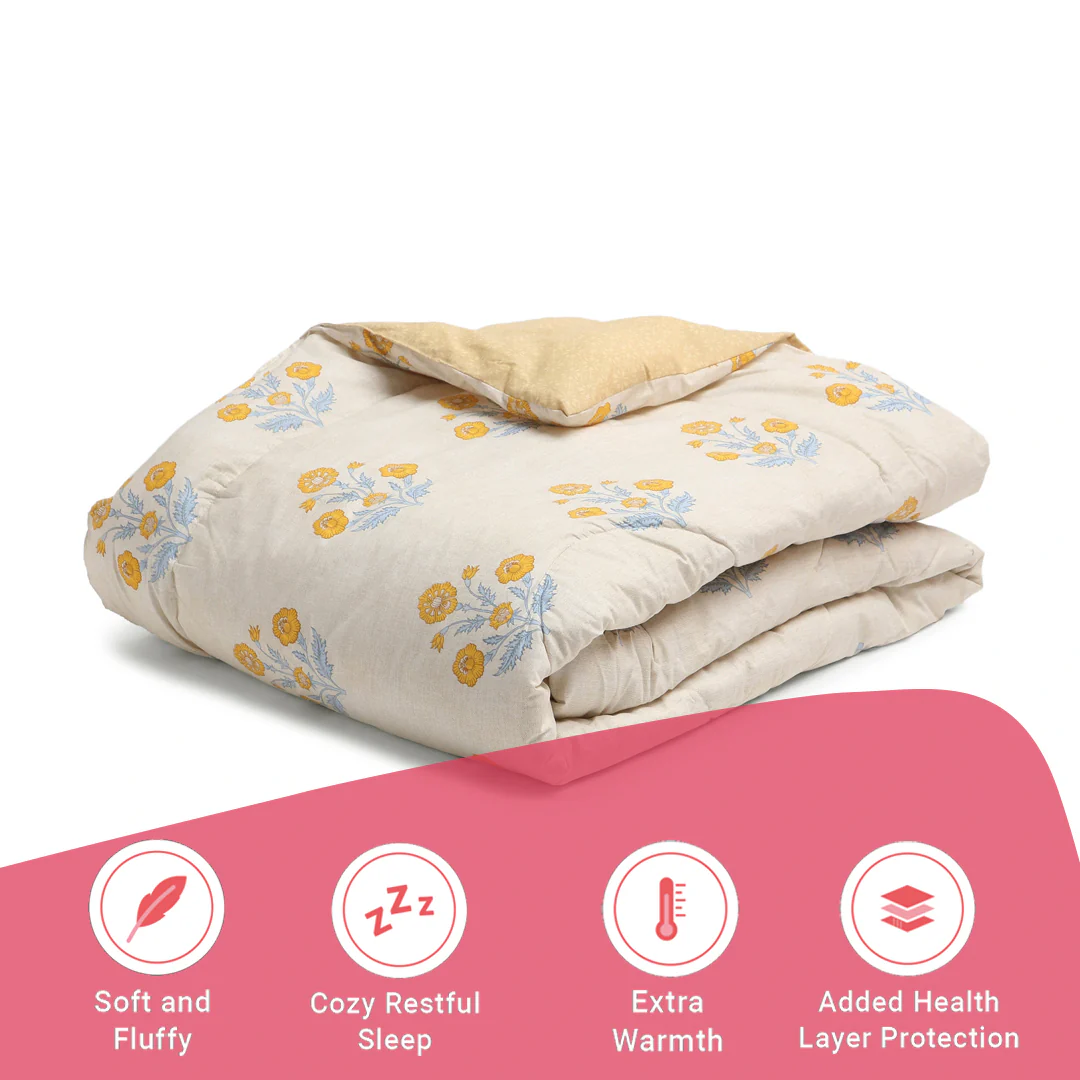 Chippa Lane | Contemporary Indian Print Design 120GSM Reversible Comforter-Ochre - Image 11