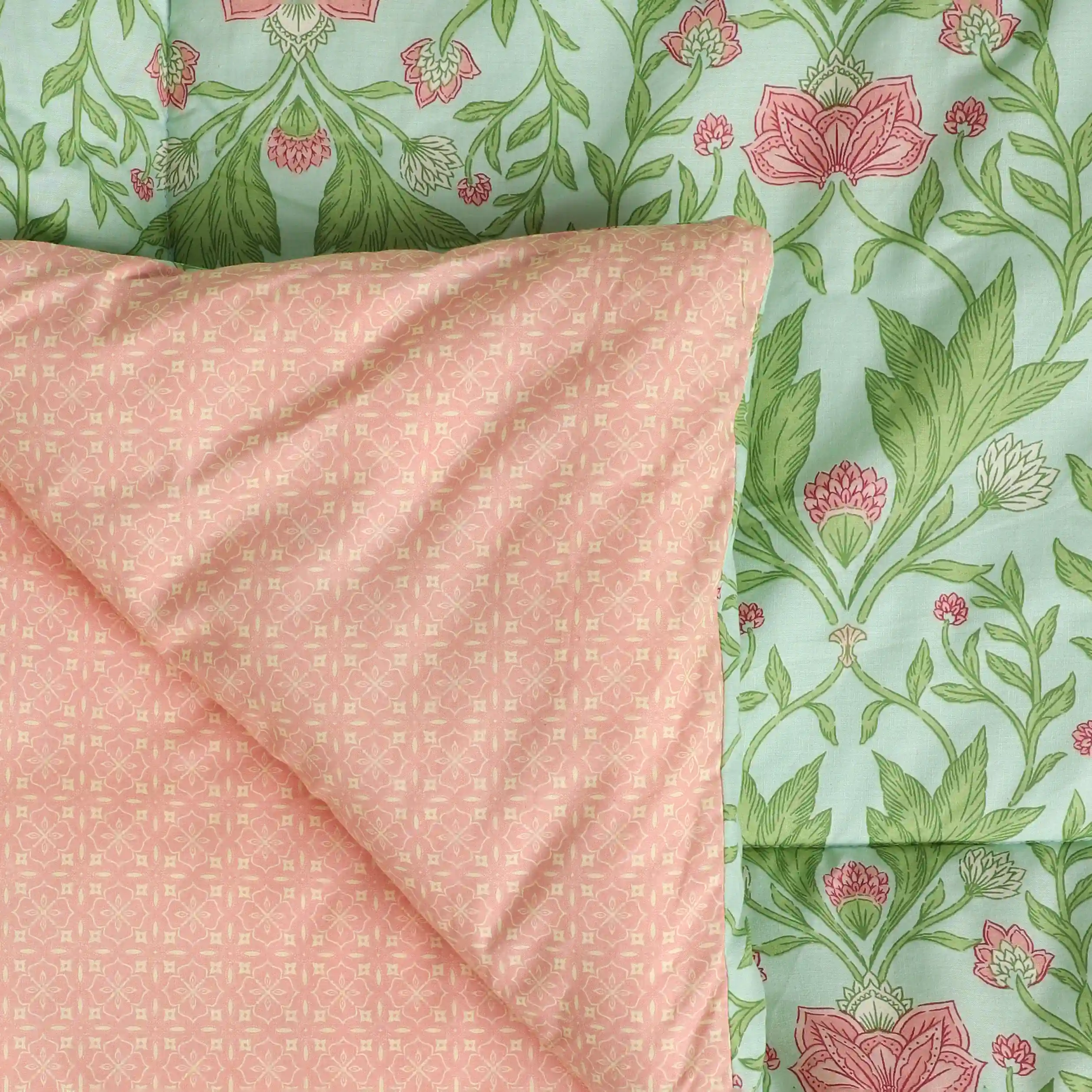 Chippa Lane | Contemporary Indian Print Design 120GSM Reversible Comforter-Sage Mint - Image 10