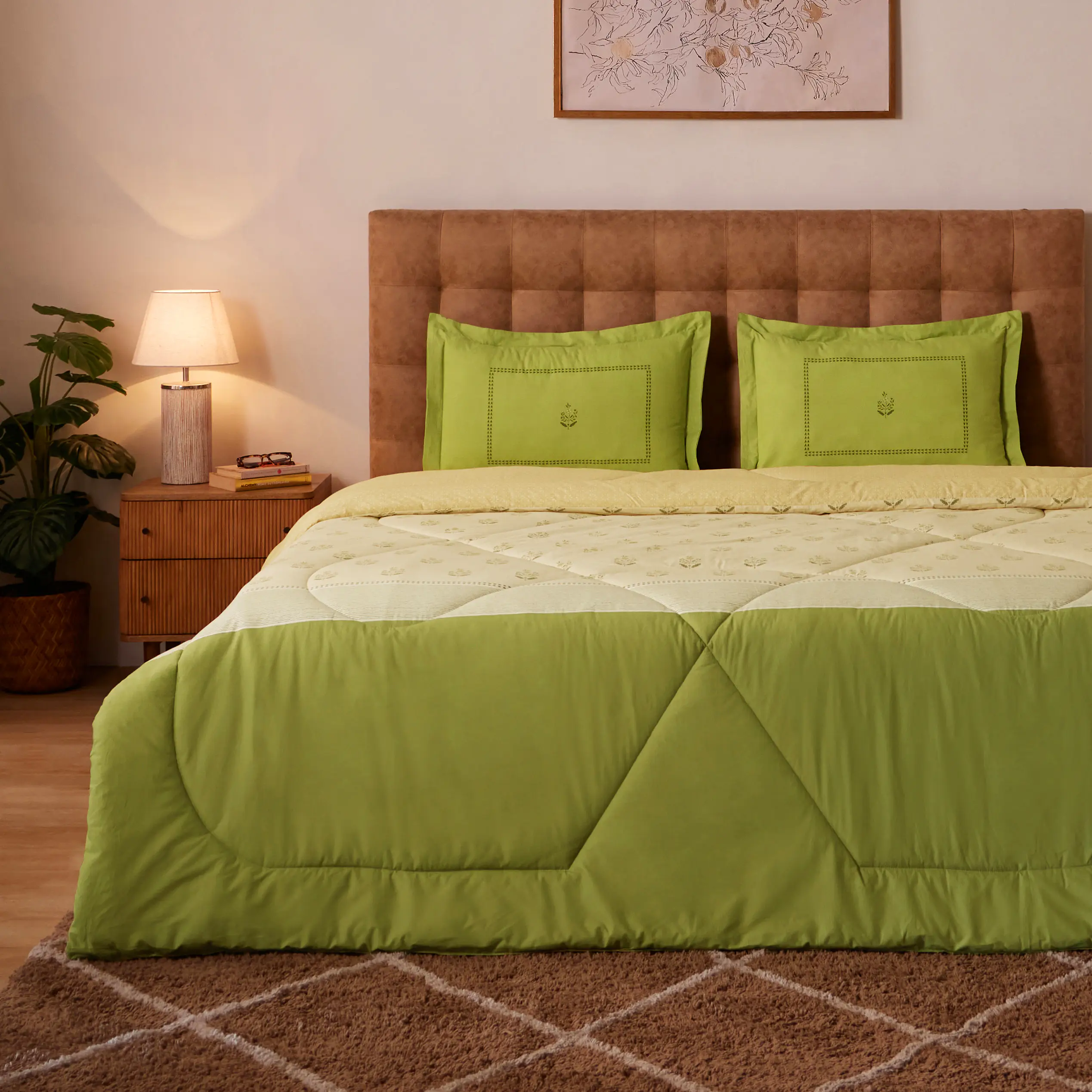 Chippa Lane | Contemporary Indian Print Design 240GSM Reversible Comforter for Extra Warmth-Indian Moss - Image 2