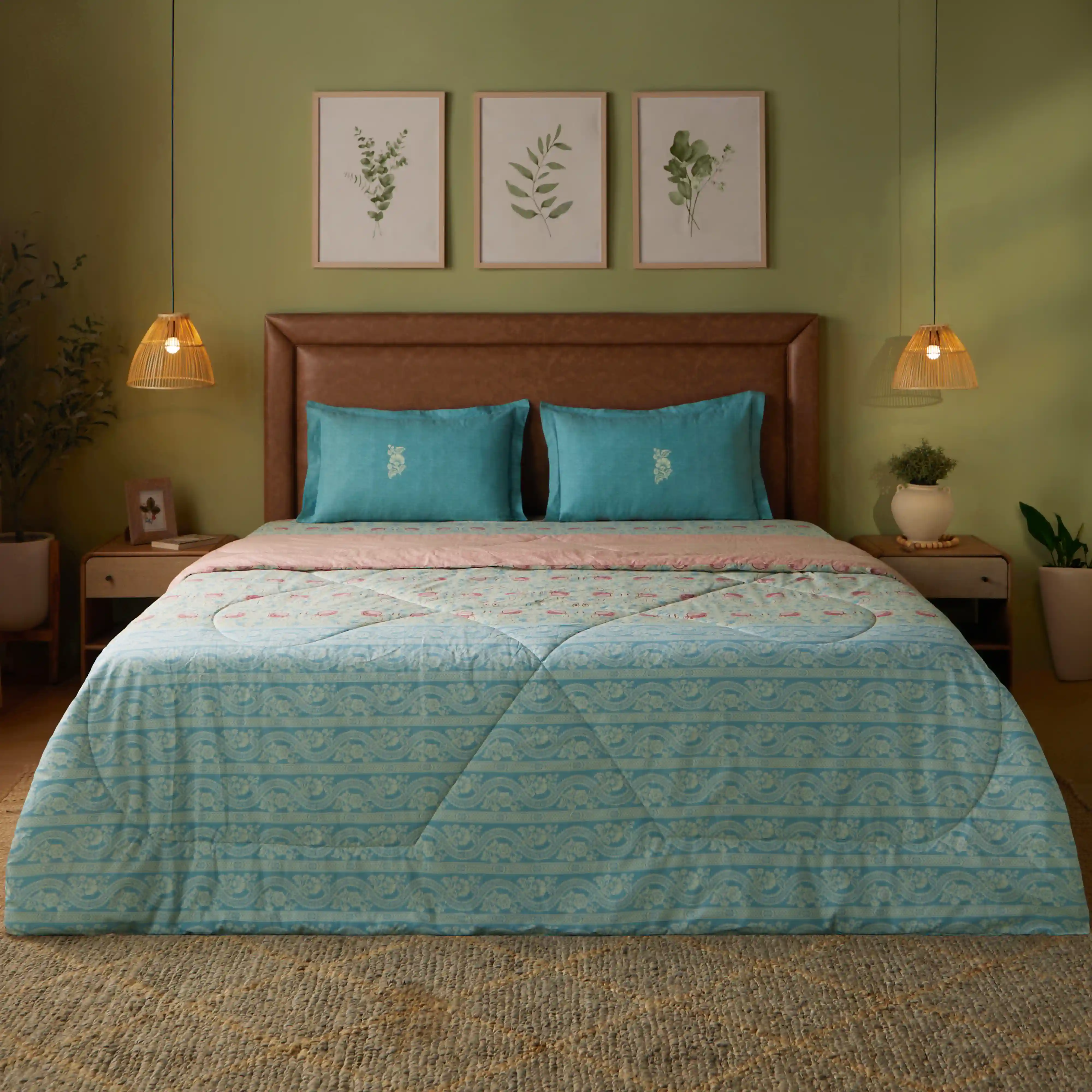 Chippa Lane | Contemporary Indian Print Design 240GSM Reversible Comforter for Extra Warmth-Light Blue - Image 2