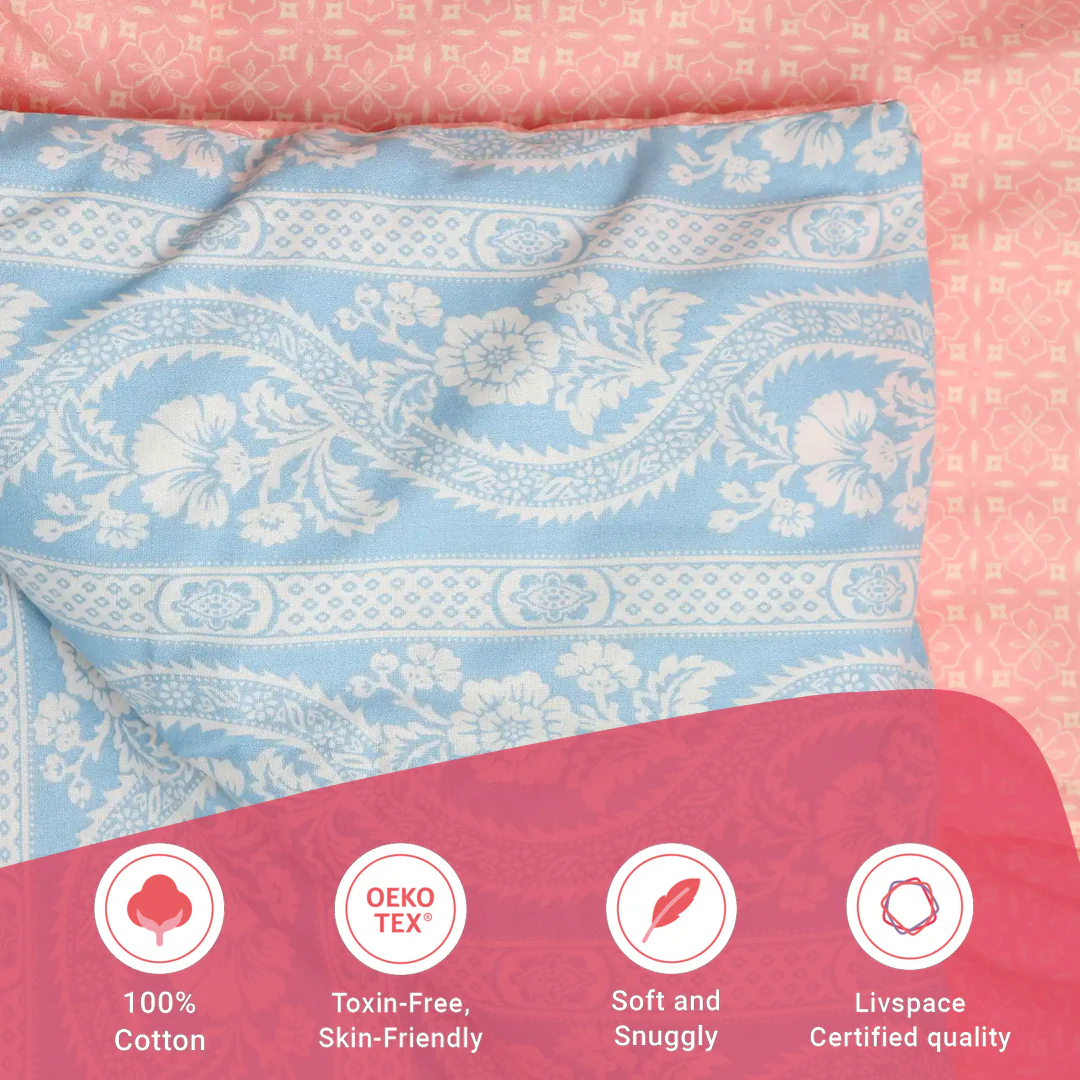 Chippa Lane | Contemporary Indian Print Design 240GSM Reversible Comforter for Extra Warmth-Light Blue - Image 7