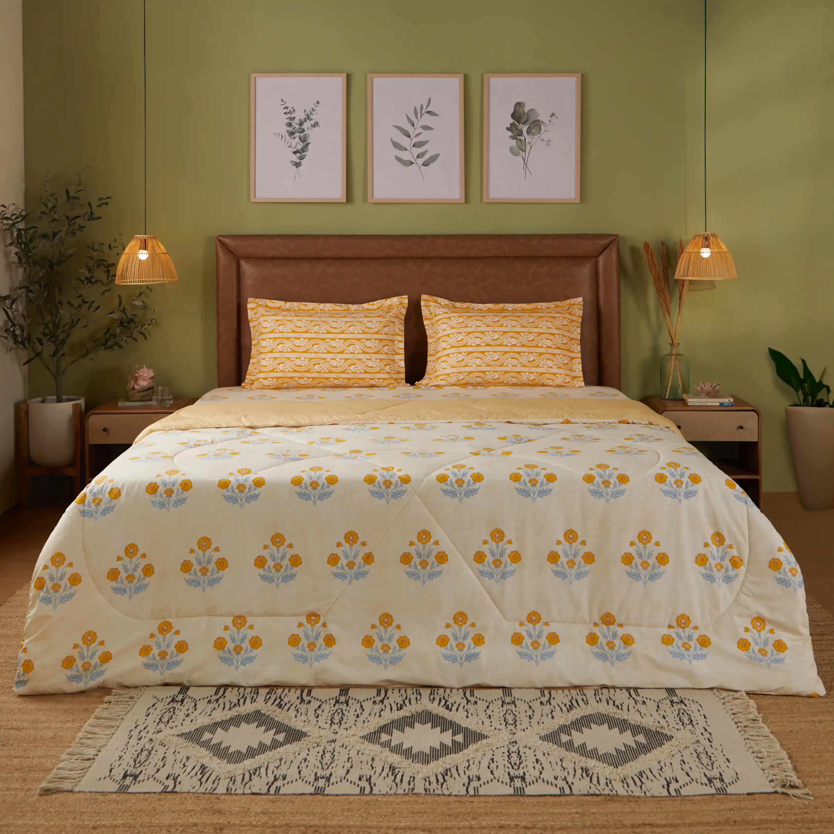 Chippa Lane | Contemporary Indian Print Design 240GSM Reversible Comforter for Extra Warmth-Ochre - Image 2