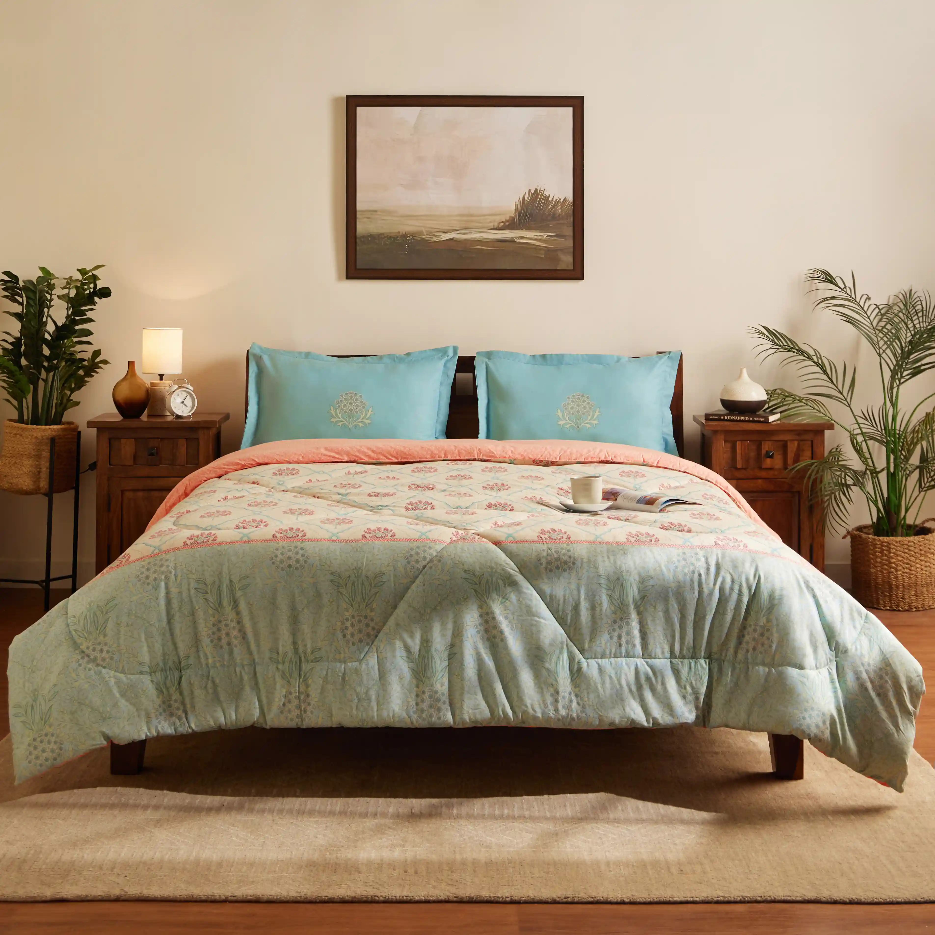 Chippa Lane | Contemporary Indian Print Design 240GSM Reversible Comforter for Extra Warmth-Sage Bloom - Image 2