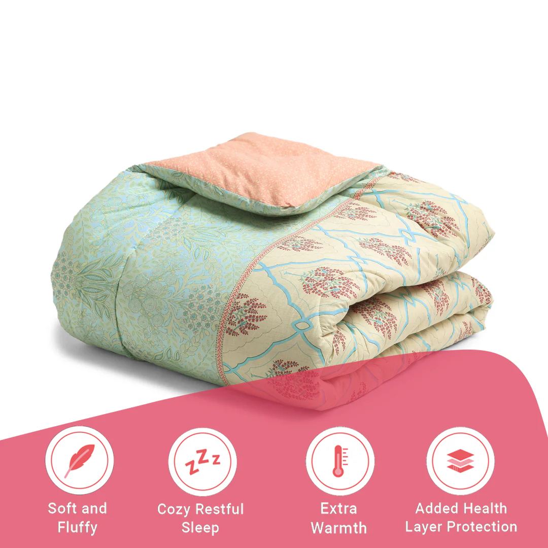 Chippa Lane | Contemporary Indian Print Design 240GSM Reversible Comforter for Extra Warmth-Sage Bloom - Image 6