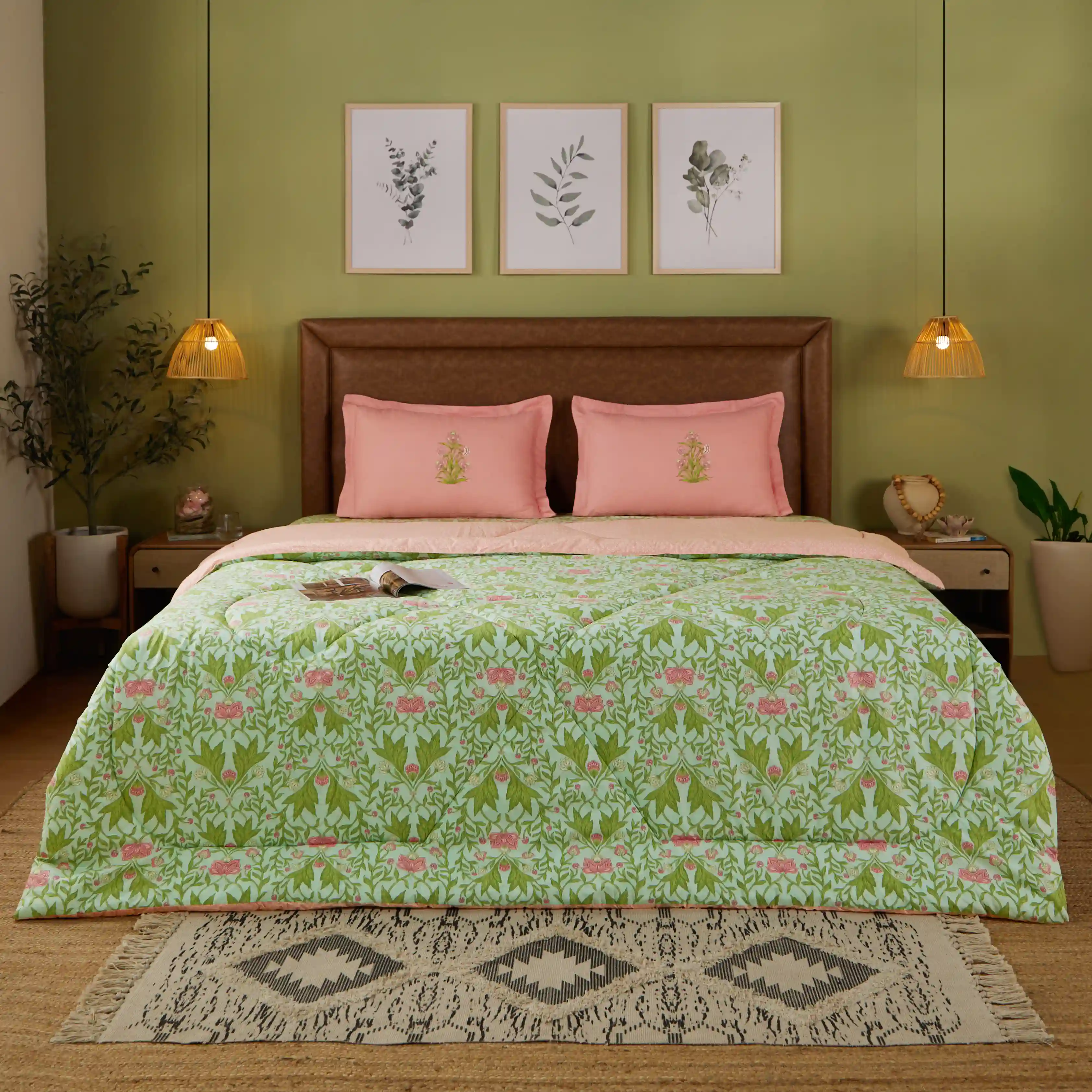 Chippa Lane | Contemporary Indian Print Design 240GSM Reversible Comforter for Extra Warmth-Sage Mint - Image 2
