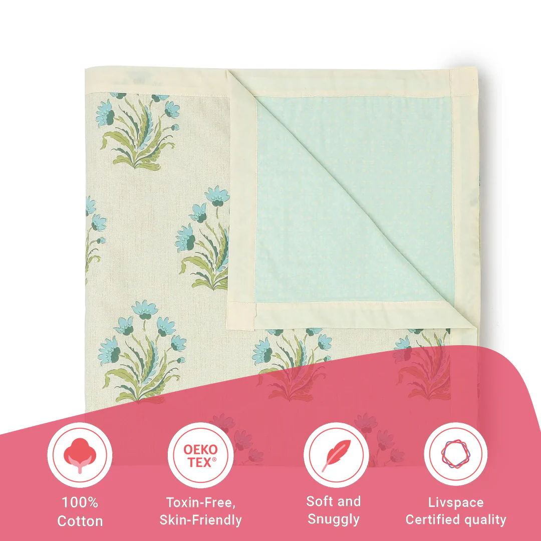 Chippa Lane | Contemporary Indian Print Design Reversible Dohar with Super Soft Flannel Layering-Indian Sage - Image 11
