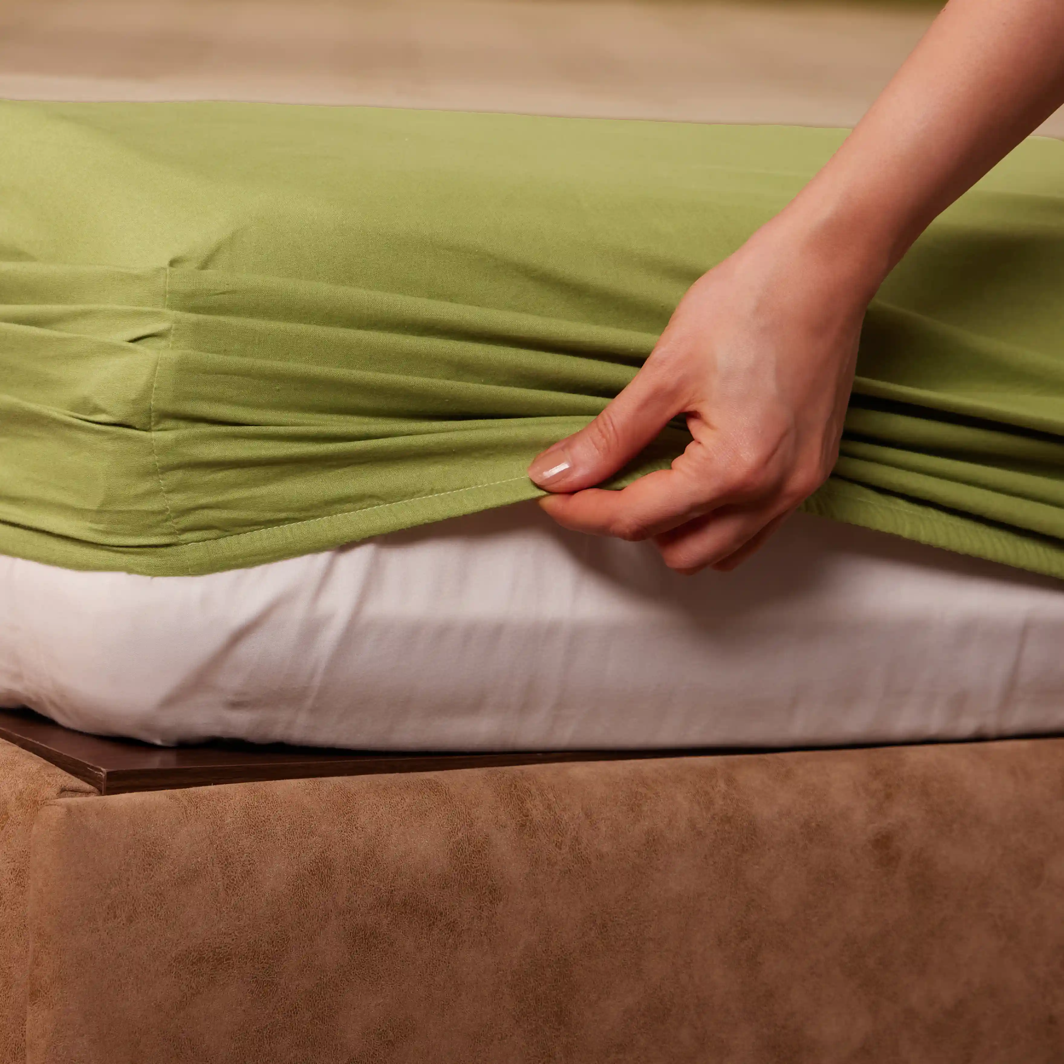 Chippa Lane | Contemporary Indian Print Design Cotton Fitted Sheet Set-Indian Moss - Image 4