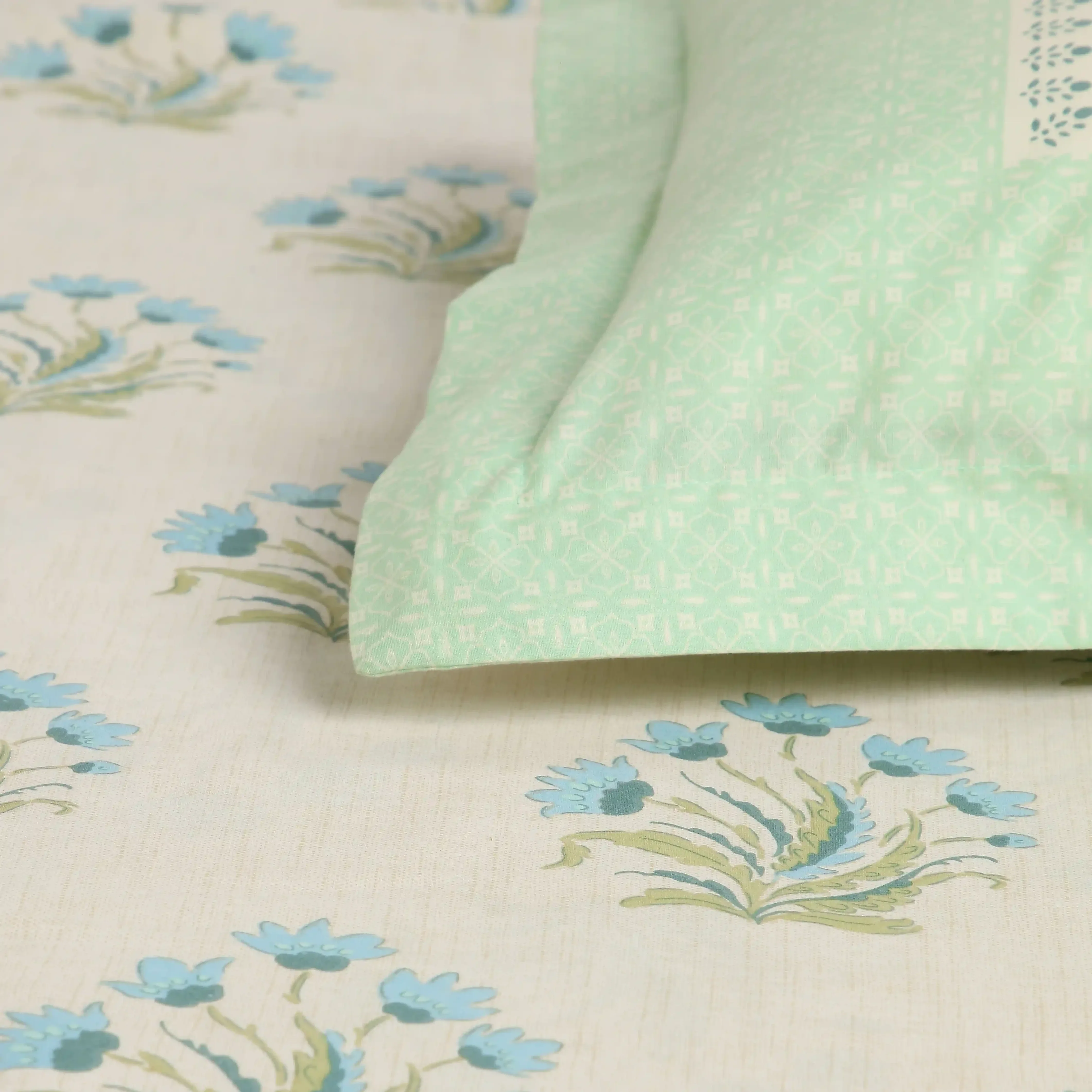 Chippa Lane | Contemporary Indian Print Design Cotton Fitted Sheet Set-Indian Sage - Image 13
